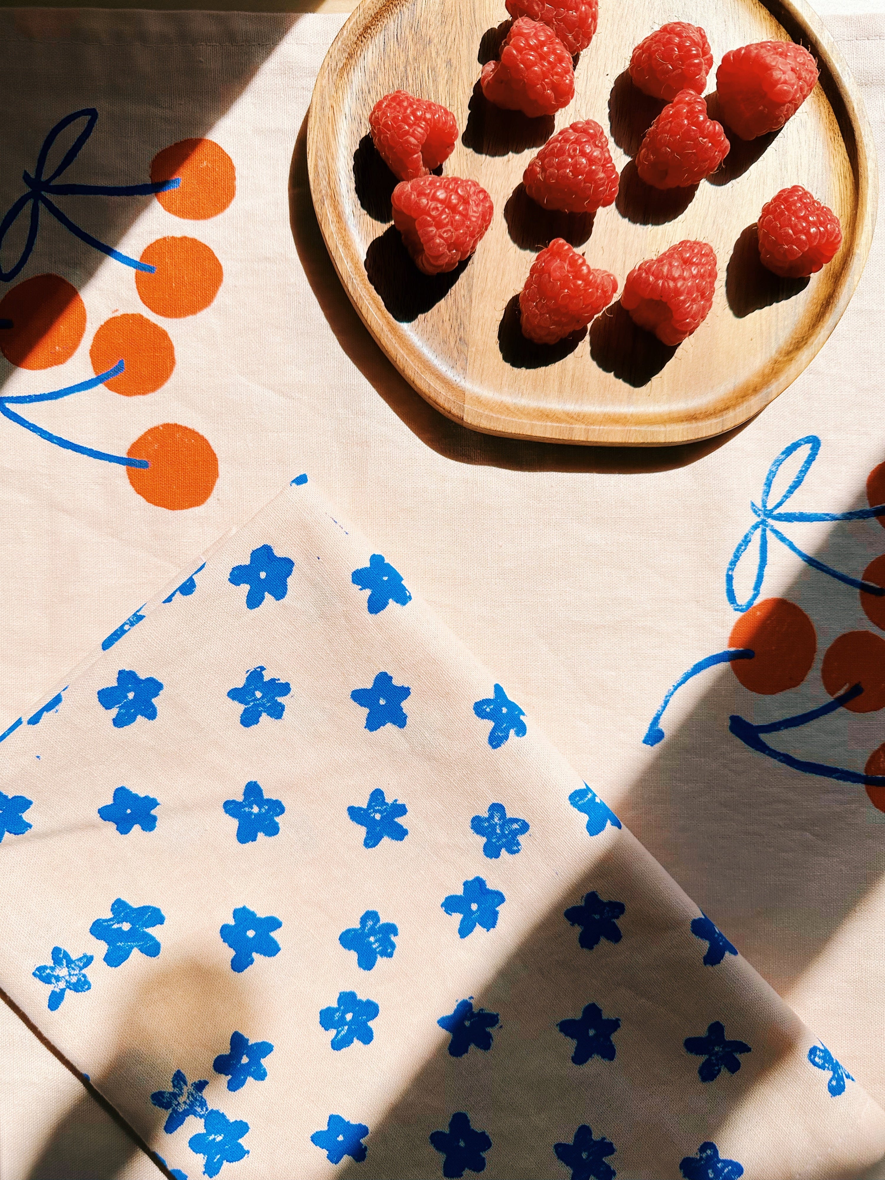 Blue Mini Florals on Blush Dinner Napkins