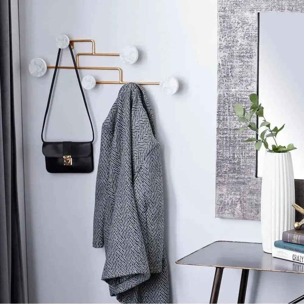 Brass Coat Rack Modern Wall Mounted Hat, Marble Peg , Towel Hanger Wooden Hooks Robe Racks, Entryway hooks