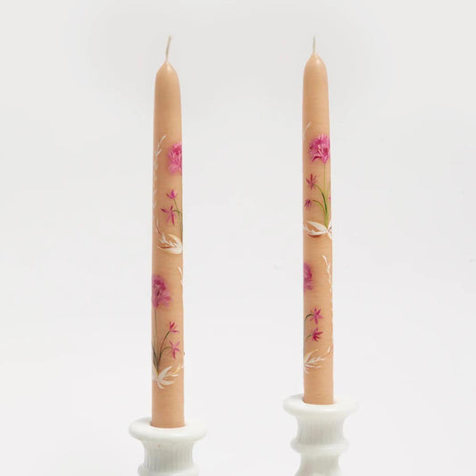 Set of 2 Hand-Painted Tapers - In Bloom