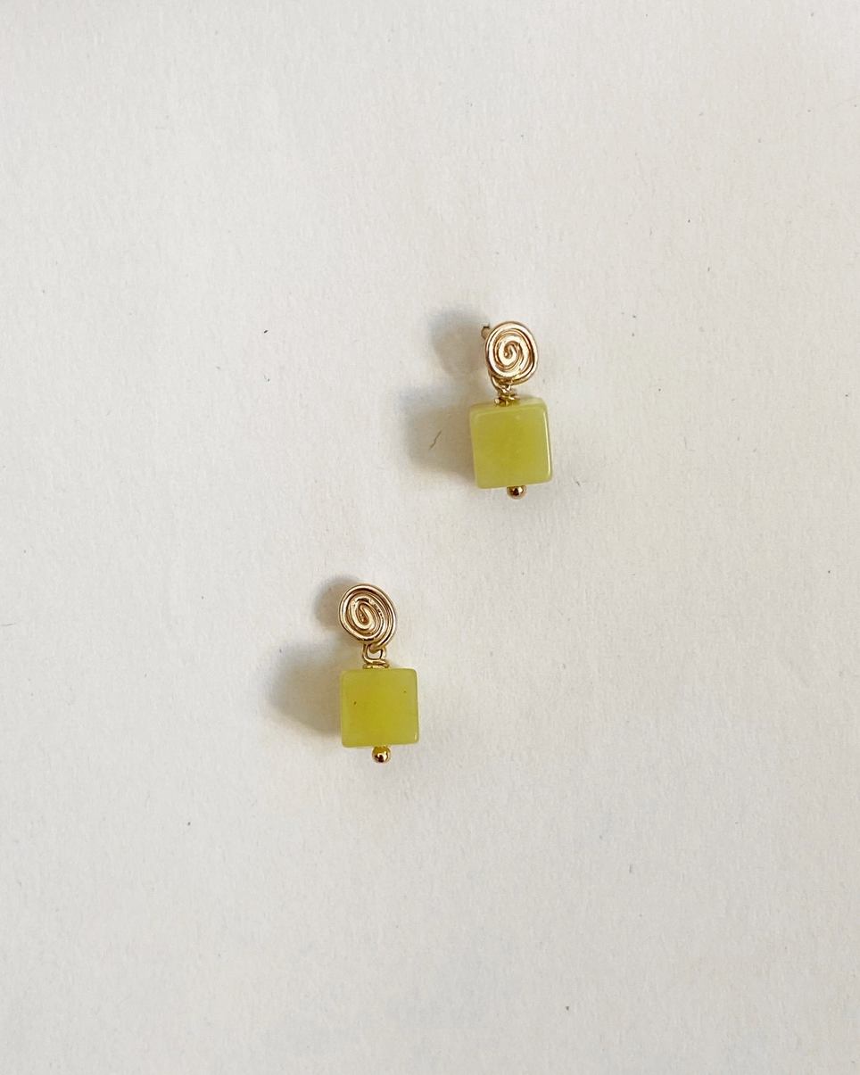 Inward Earrings - Olive Jade