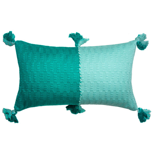 Antigua Pillow - Jade and Faded Aqua Colorblocked