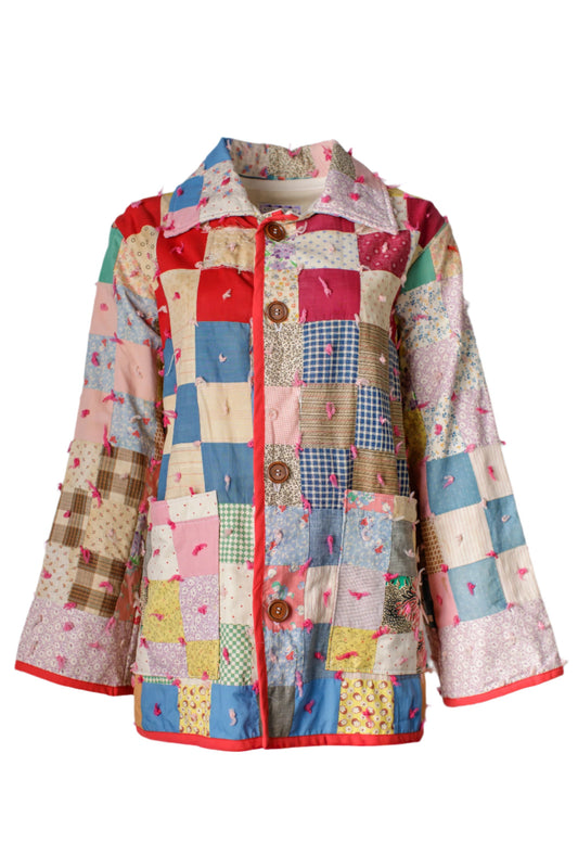 1930's Tied Feedsack Chore Coat (Unisex S)