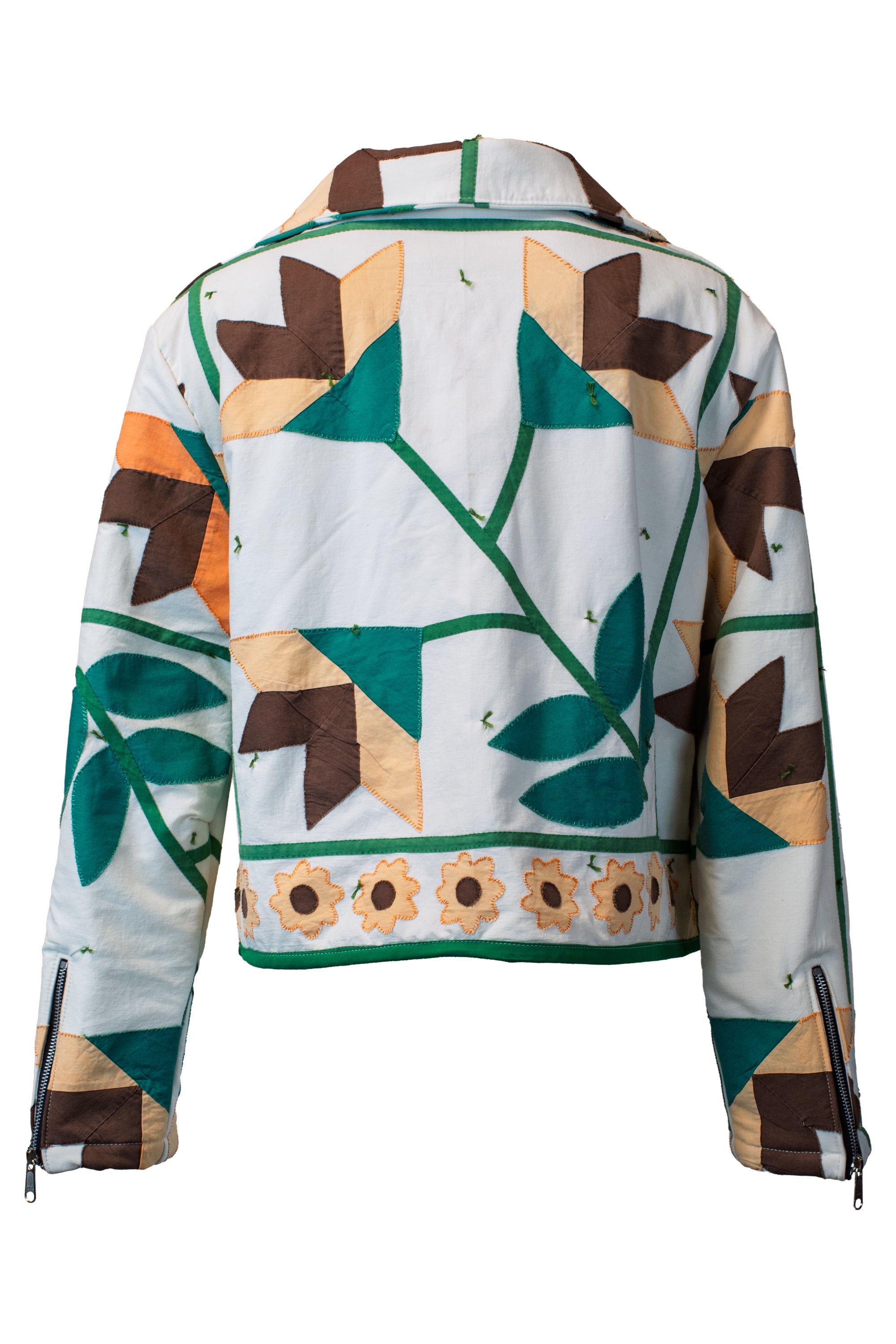 Floral Applique Cropped Biker Jacket (XL)