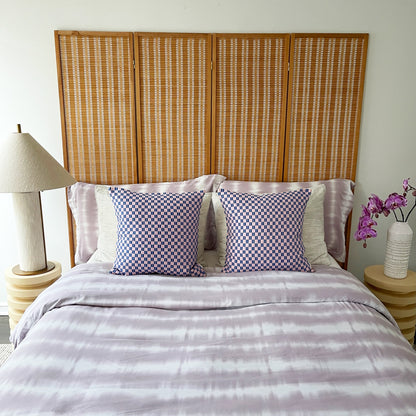 Checkered Brocade Pillow - Pink & Blue  - Square