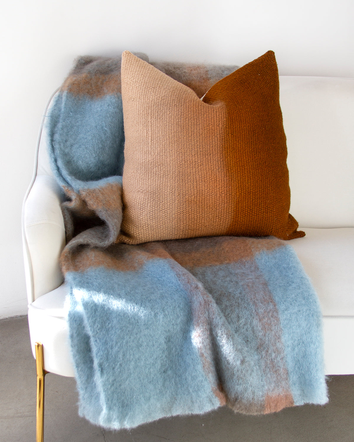 Coffee and Teal Checkered Mohair Blanket Throw - Arte House