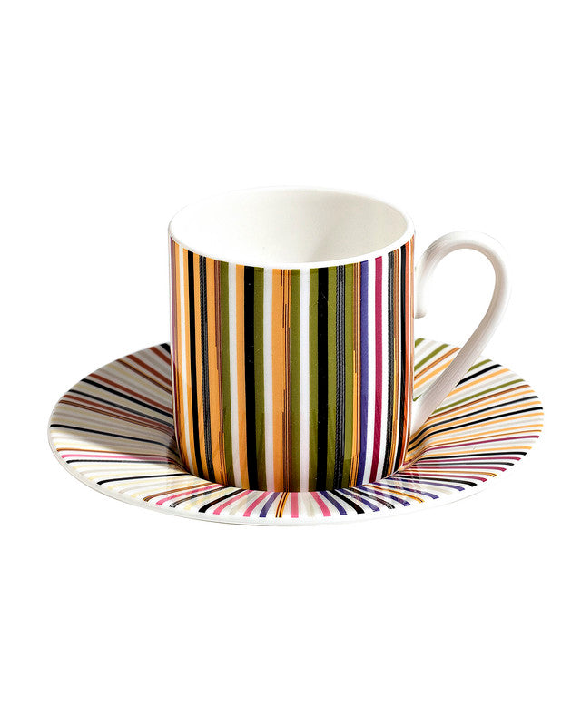 Coffee Cup & Saucer STRIPES Set of 2 in Luxury Box Jenkins 148 diam. 2.3", H 2.5", Cap. 4 oz, Saucer diam. 4.75"