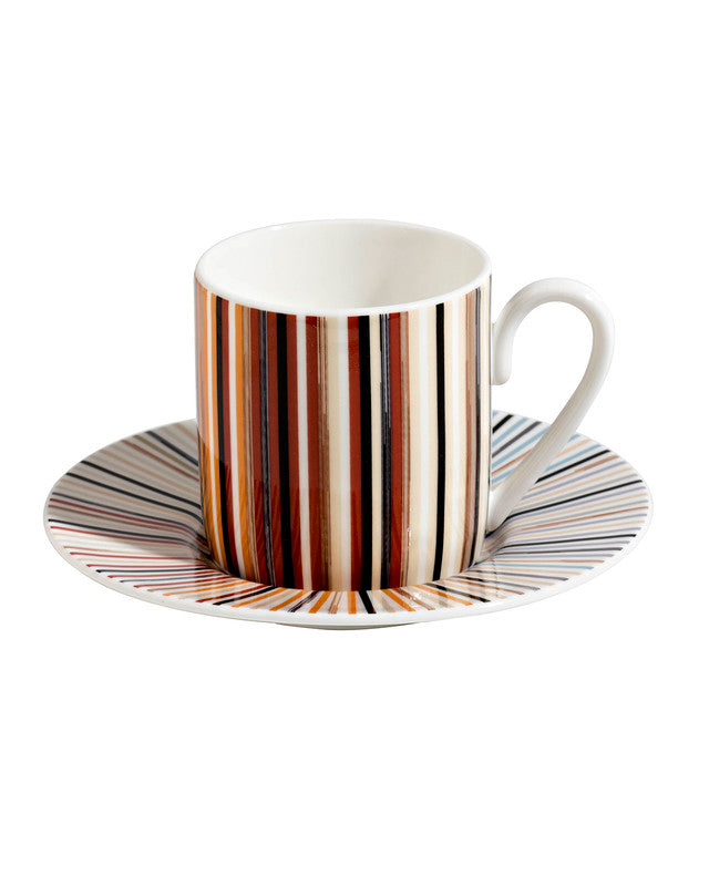 Coffee Cup & Saucer STRIPES Set of 2 in Luxury Box Jenkins 156 diam. 2.3", H 2.5", Cap. 4 oz, Saucer diam. 4.75"