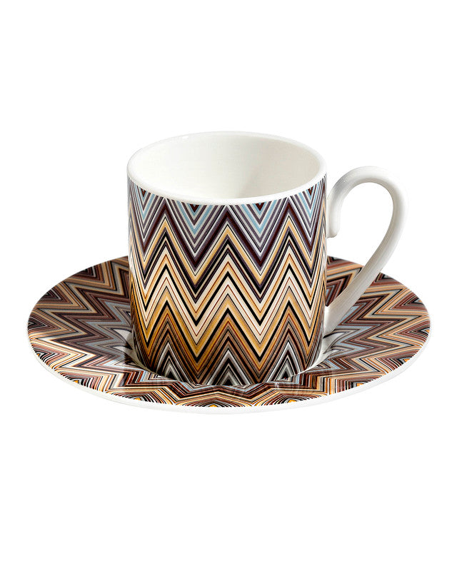 Coffee Cup & Saucer ZIG ZAG Set of 2 in Luxury Box Jarris 148 diam. 2.3", H 2.5", Cap. 4 oz, Saucer diam. 4.75"