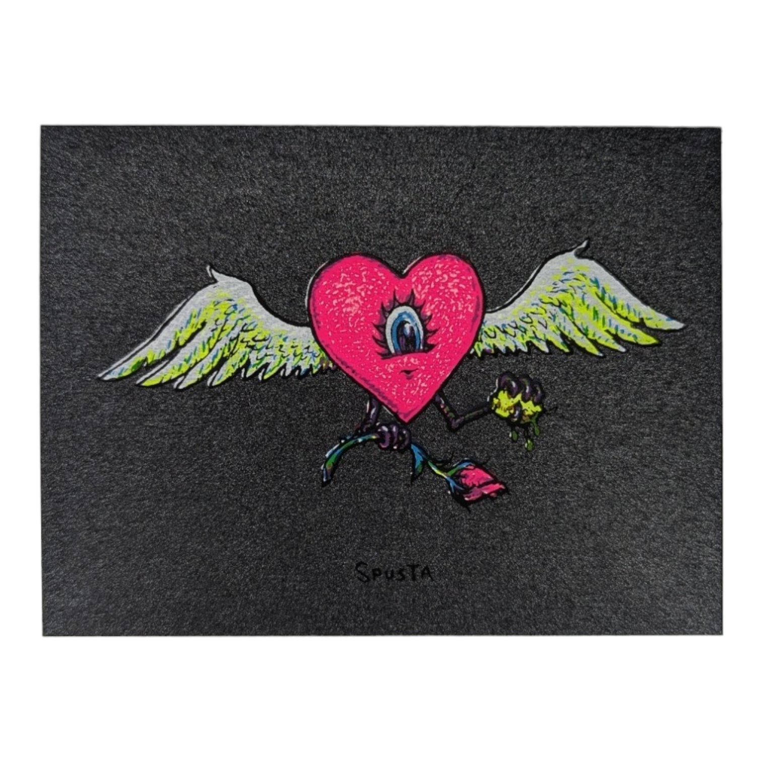 Marq Spusta Flying Heart with Rose (Black Shimmer) Micro Print