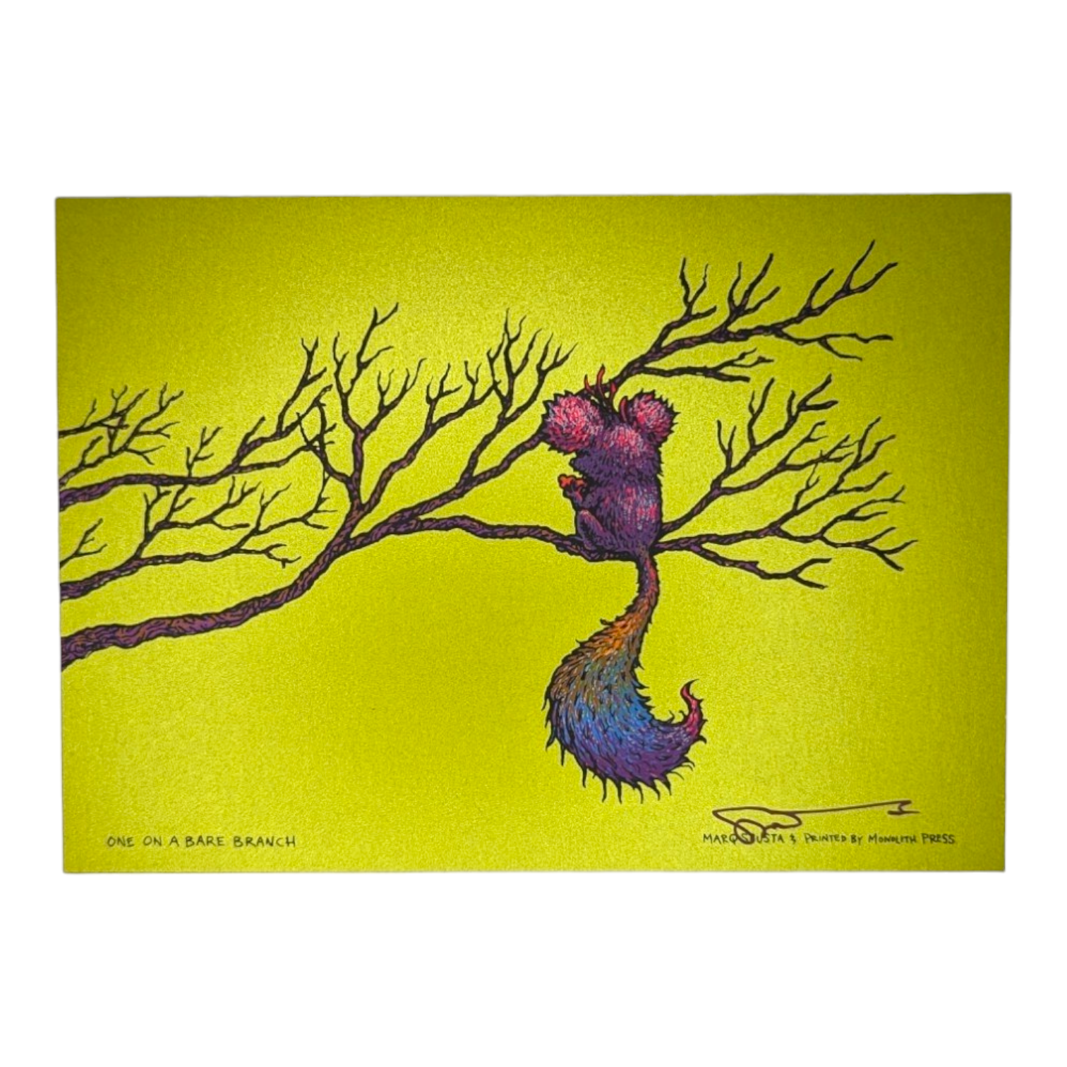 Marq Spusta "One on a Bare Branch (Sticky Yellow/Green)" Mini Print