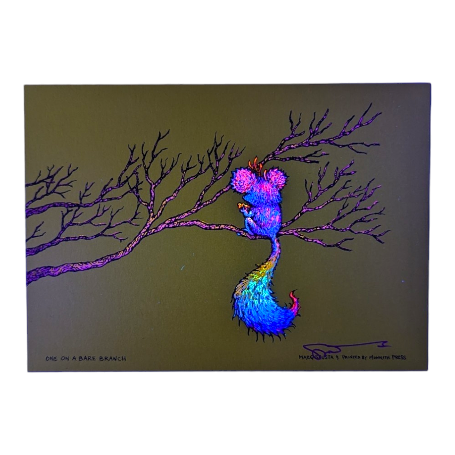 Marq Spusta "One on a Bare Branch (Sticky Yellow/Green)" Mini Print