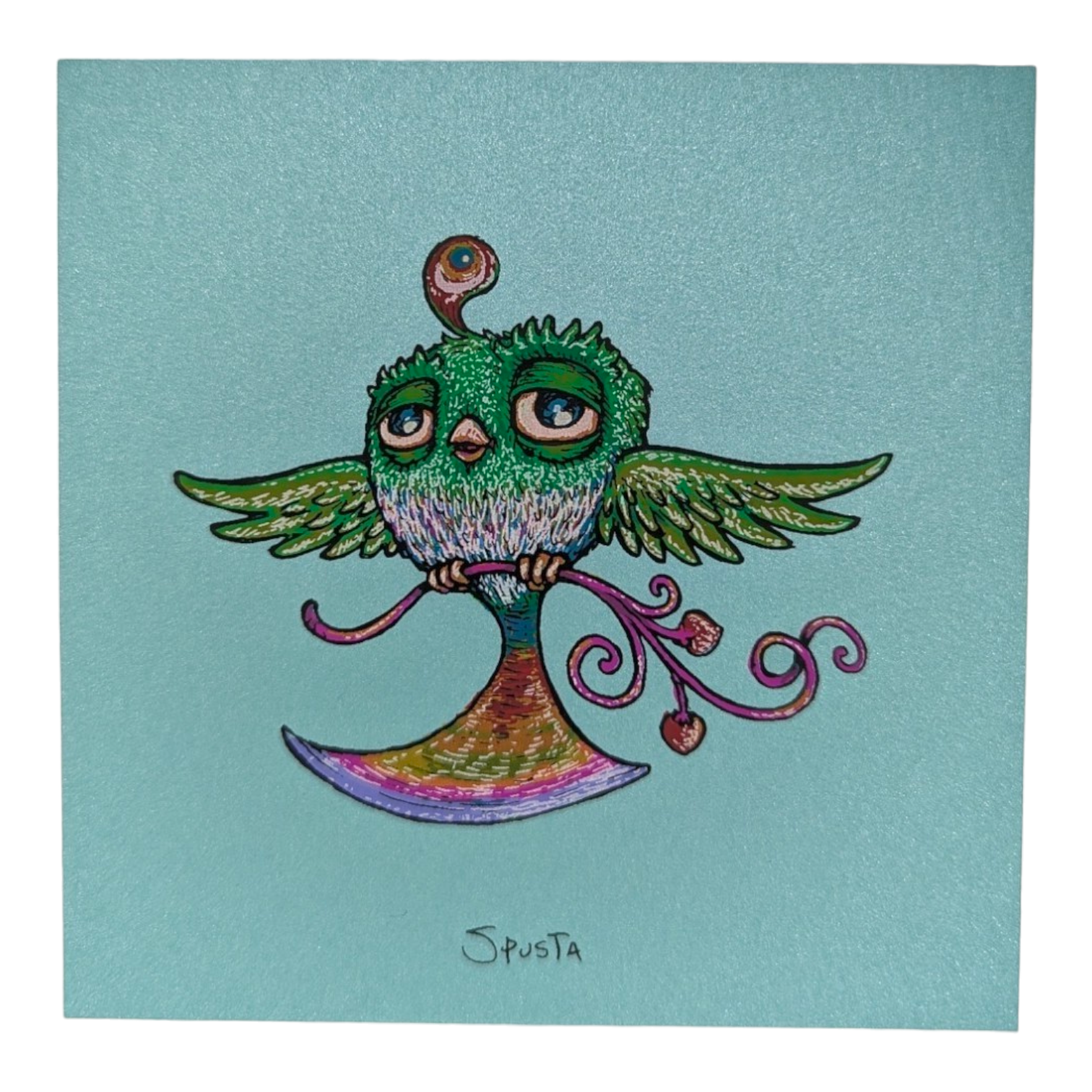 Marq Spusta Peace Branch Bird (Aqua Shimmer) Micro Print - Arte House