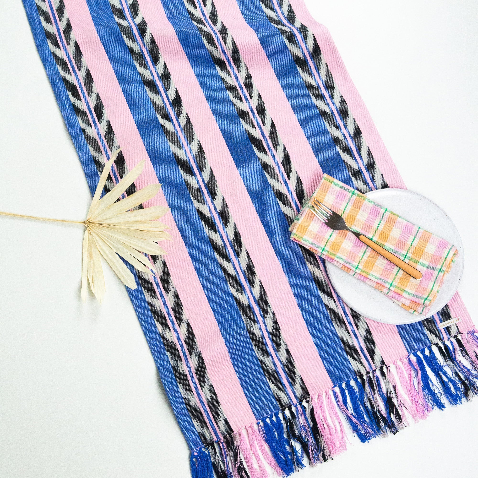 Palm Ikat Runner in Blue & Pink - Arte House