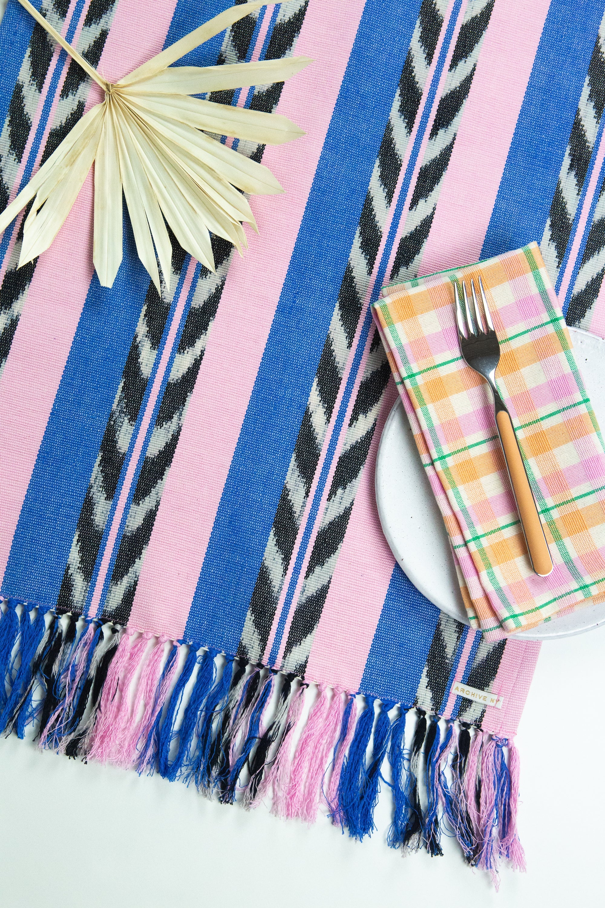 Palm Ikat Runner in Blue & Pink - Arte House