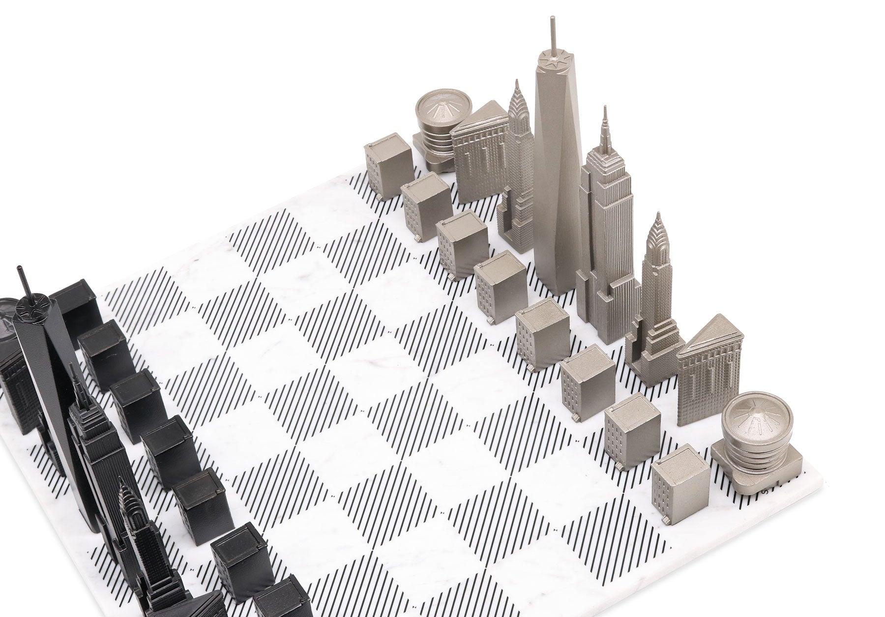 Chess Set Stainless Steel NEW YORK Edition with Marble Hatch Board - Arte House