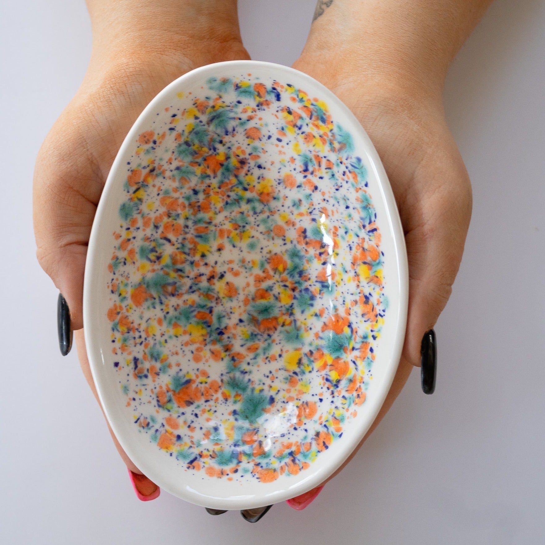 speckled pottery bowl