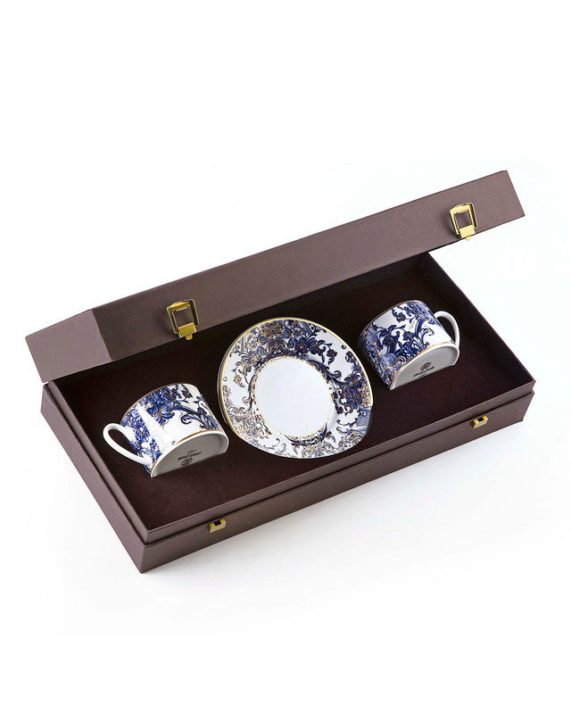 Tea Cup & Saucer AZULEJOS Set of 2 in Luxury Box diam. 3.3", H 2.3", cap. 7.5 oz, Saucer diam. 6" - Arte House