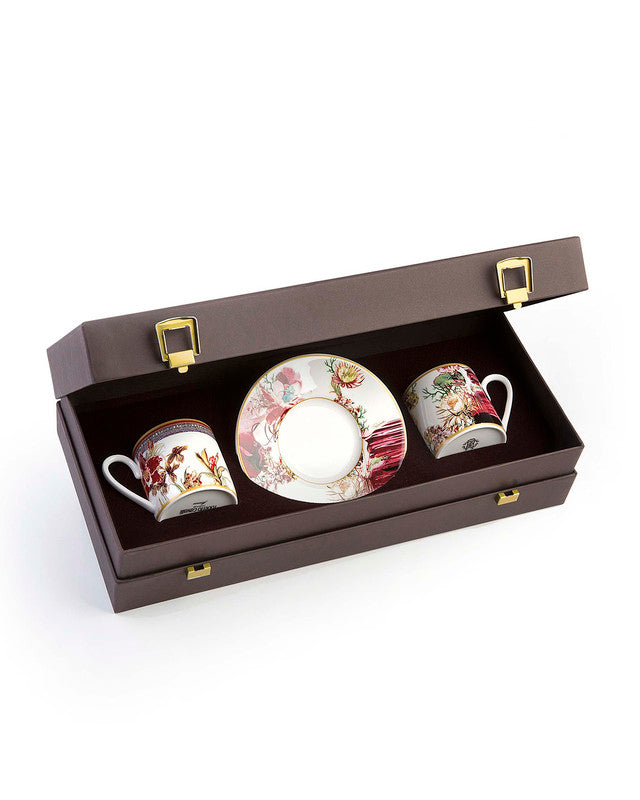 Coffee Cup & Saucer FLOWERS MODEL D-A Set of 2 in Luxury Box  diam. 2.3", H 2.5", Cap. 4 oz, Saucer diam. 4.75" - Arte House