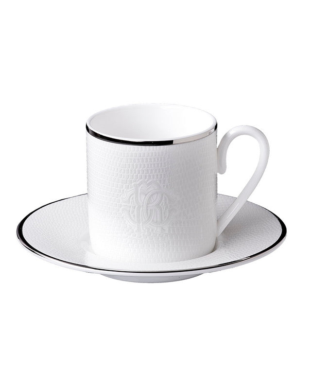 Coffee Cup & Saucer LIZARD PLATIN Set of 2 in Luxury Box  diam. 2.3", H 2.5", Cap. 4 oz, Saucer diam. 4.75" - Arte House