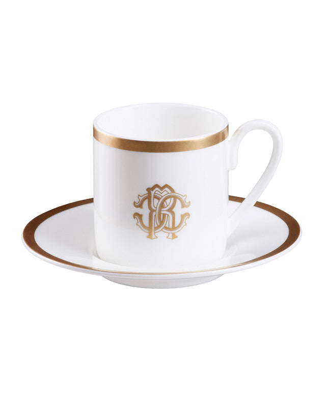 Coffee Cup & Saucer SILK Set of 2 in Luxury Box Gold diam. 2.3", H 2.5", Cap. 4 oz, Saucer diam. 4.75" - Arte House