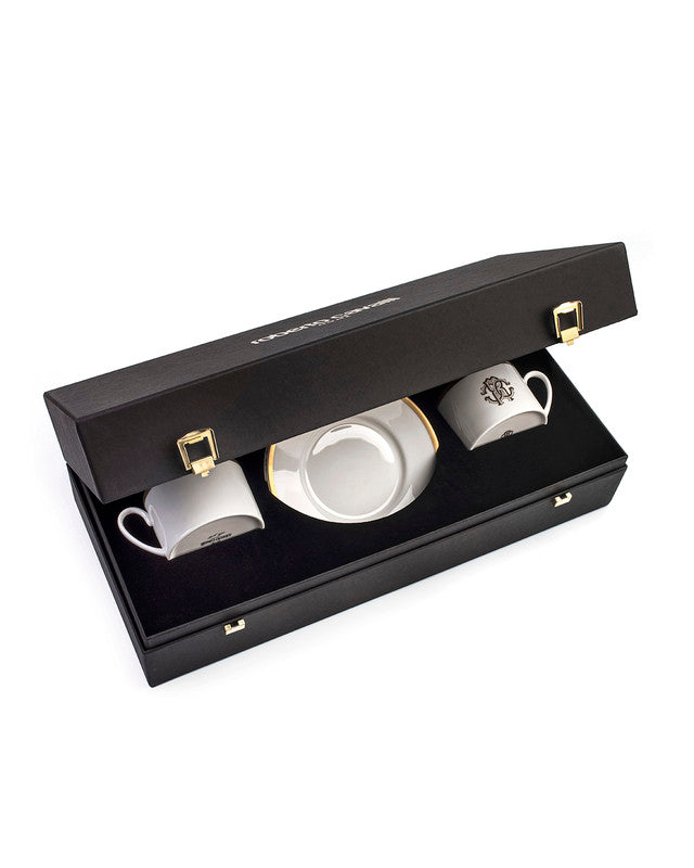 Tea Cup & Saucer SILK Set of 2 in Luxury Box Gold diam. 3.3", H 2.3", cap. 7.5 oz, Saucer diam. 6" - Arte House