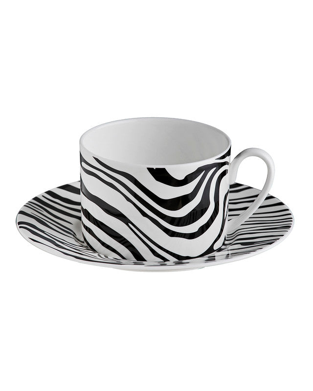 Tea Cup & Saucer ZEBRAGE Set of 2 in Luxury Box 3.3", H 2.3", cap. 7.5 oz, Saucer diam. 6"