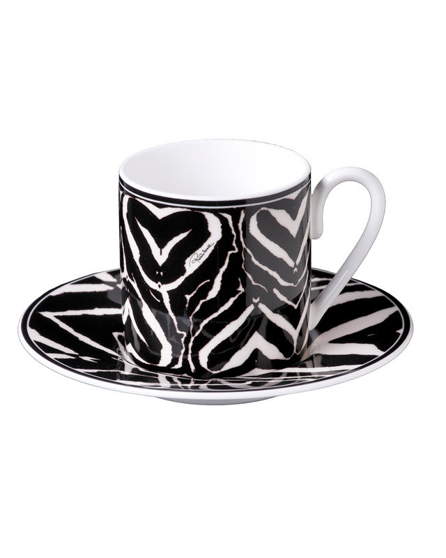 Coffee Cup & Saucer ZEBRA Set of 2 in Luxury Box  diam. 2.3", H 2.5", Cap. 4 oz, Saucer diam. 4.75" - Arte House