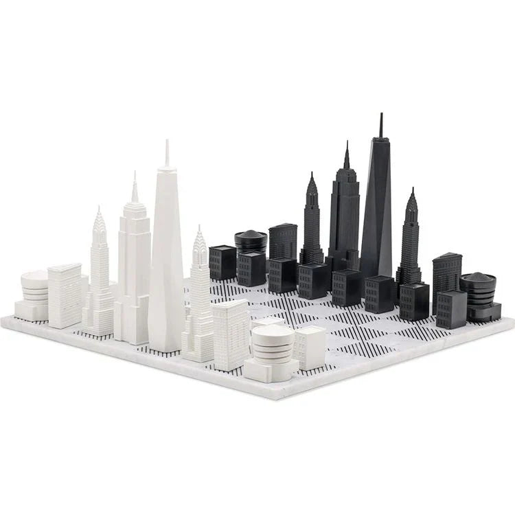 Chess Set Acrylic NEW YORK Edition with Marble Hatch Board - Arte House
