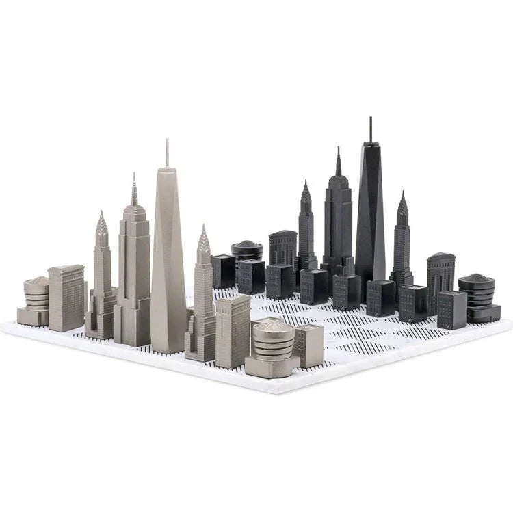 Chess Set Stainless Steel NEW YORK Edition with Marble Hatch Board - Arte House