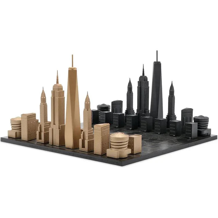 Chess Set Luxury Bronze NEW YORK Edition with Marble Hatch Board - Arte House