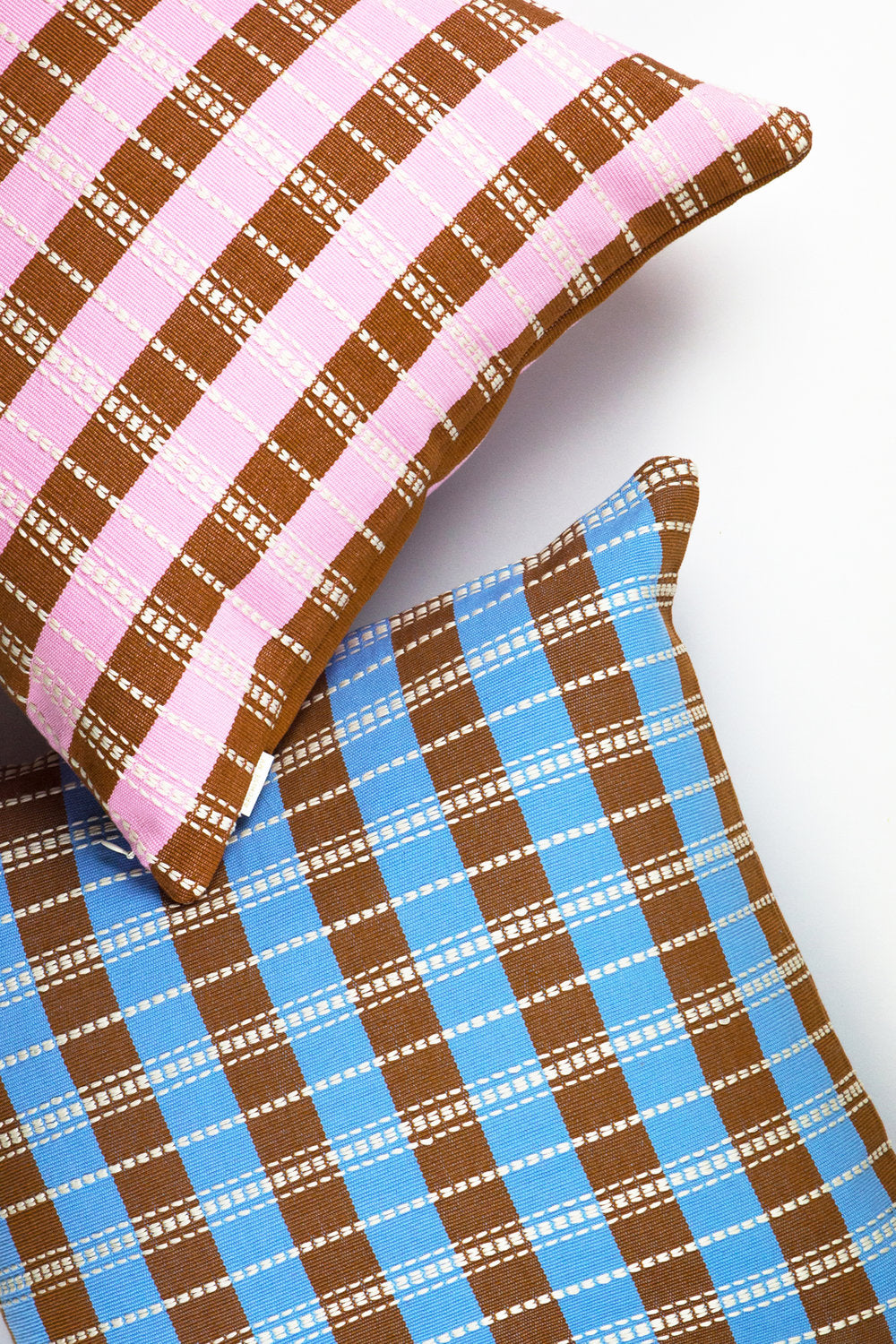 Santiago Grid Pillow - Blue and Umber