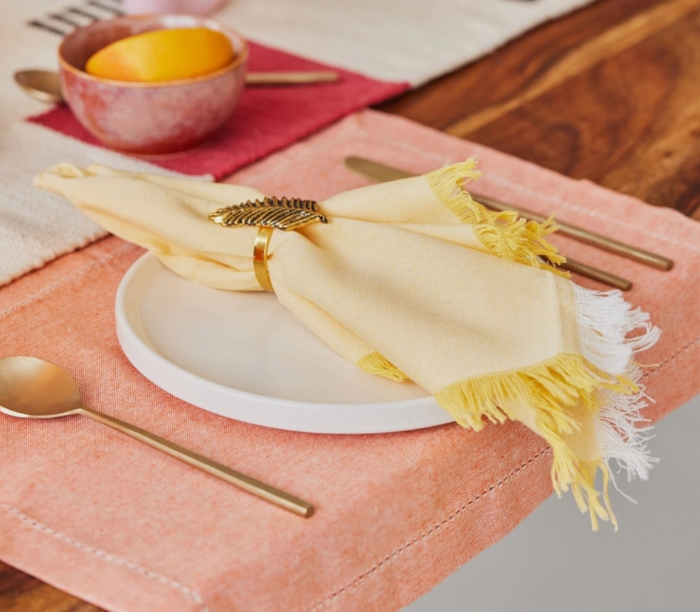 Fringe Borders Yellow Napkins (Set of 4), 18 Inch- 2 SETS - Arte House
