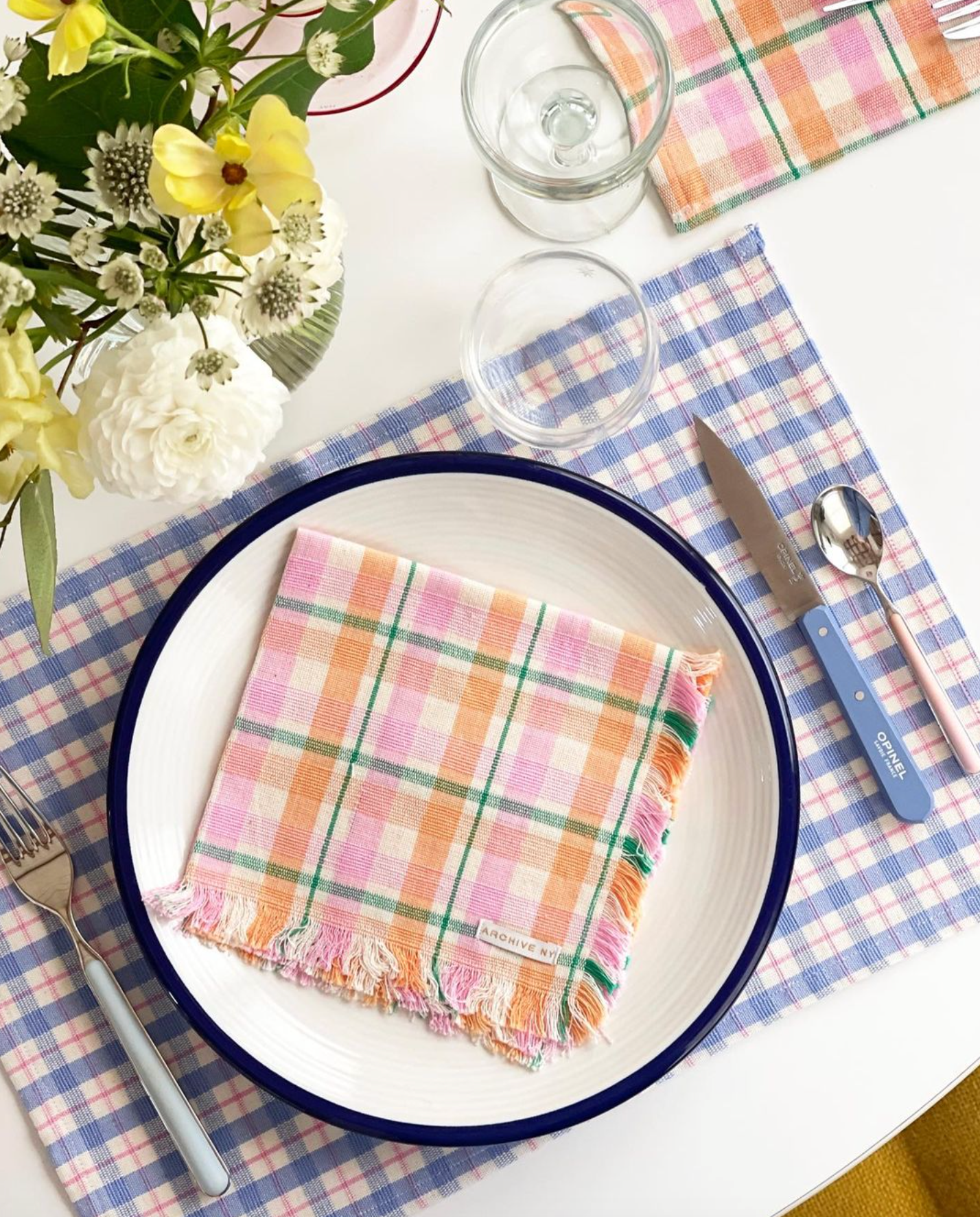 Sofia Plaid Placemat in Periwinkle Blue and Pink - Arte House