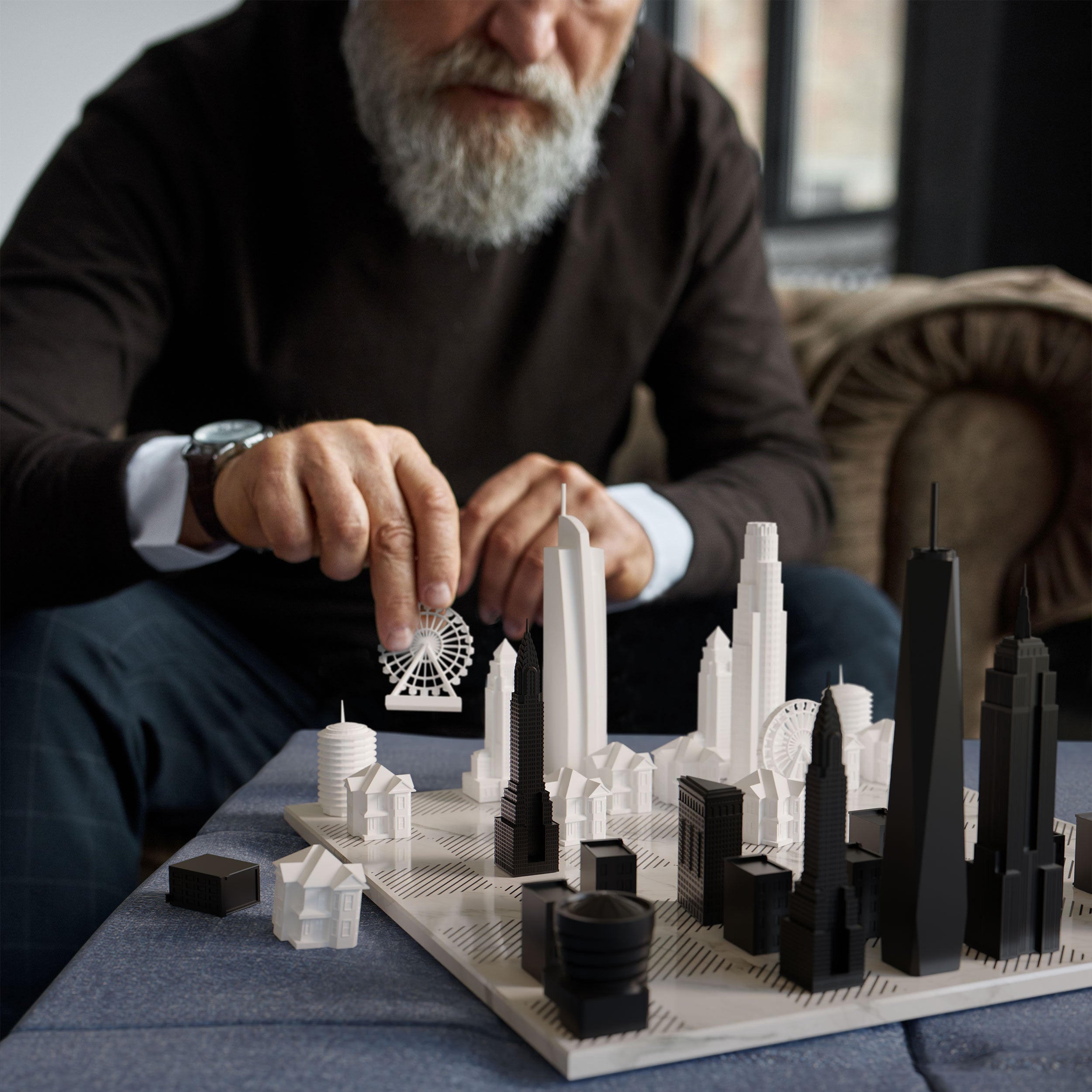 Chess Set Acrylic NEW YORK vs LOS ANGELES Edition with Marble Hatch Board