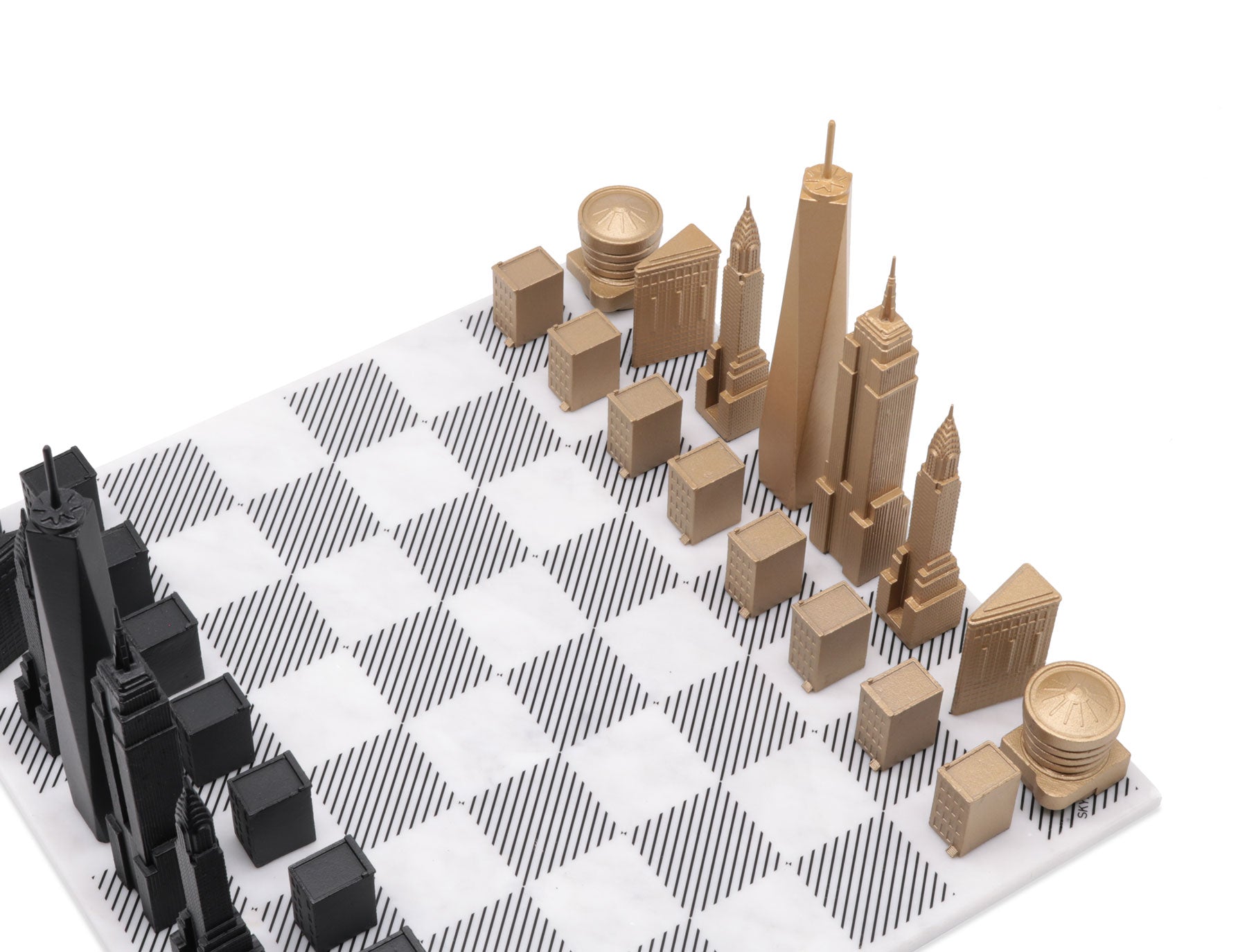 Chess Set Luxury Bronze NEW YORK Edition with Marble Hatch Board - Arte House