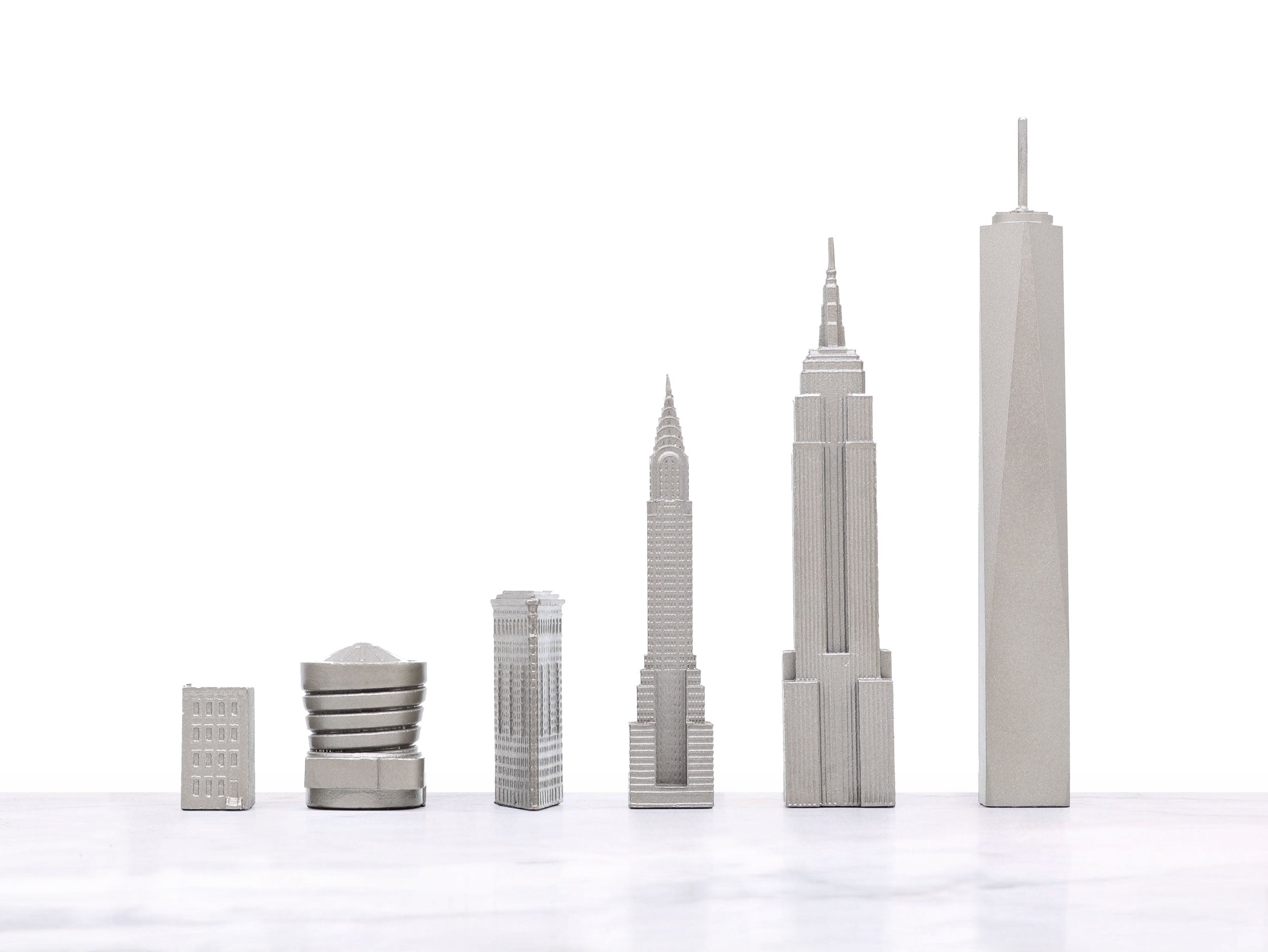 Chess Set Stainless Steel NEW YORK Edition with Marble Hatch Board - Arte House