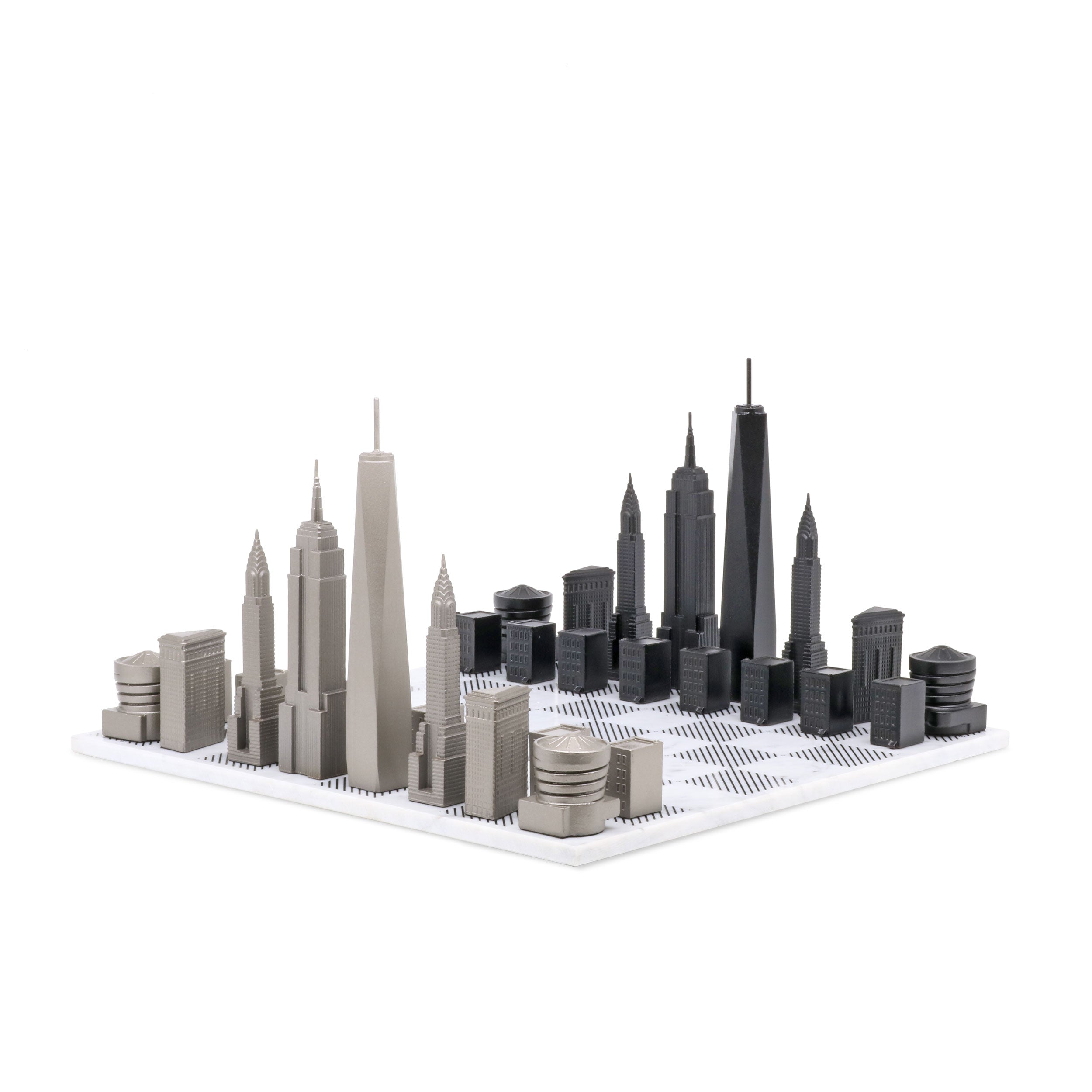 Chess Set Stainless Steel NEW YORK Edition with Marble Hatch Board - Arte House
