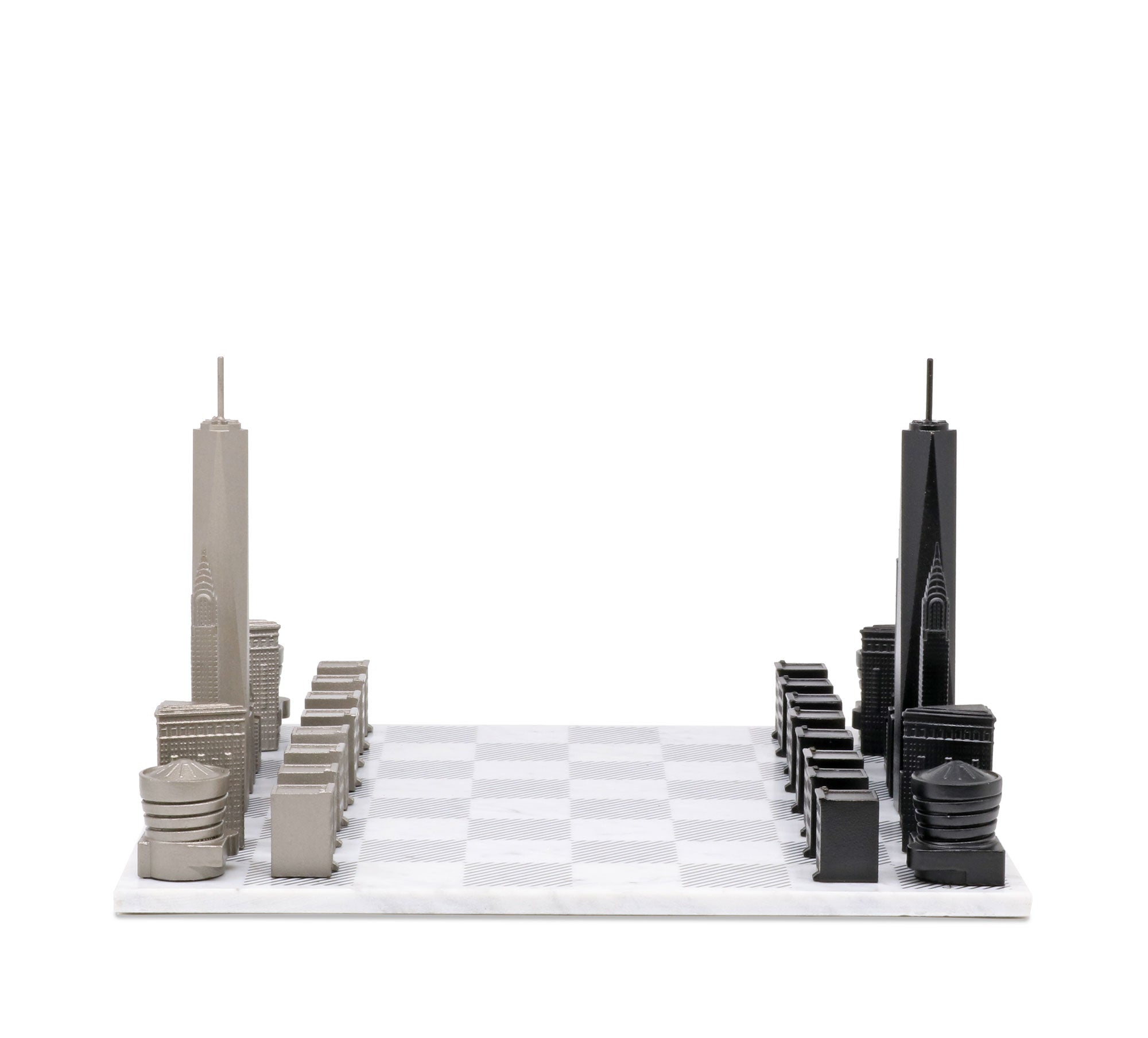 Chess Set Stainless Steel NEW YORK Edition with Marble Hatch Board - Arte House