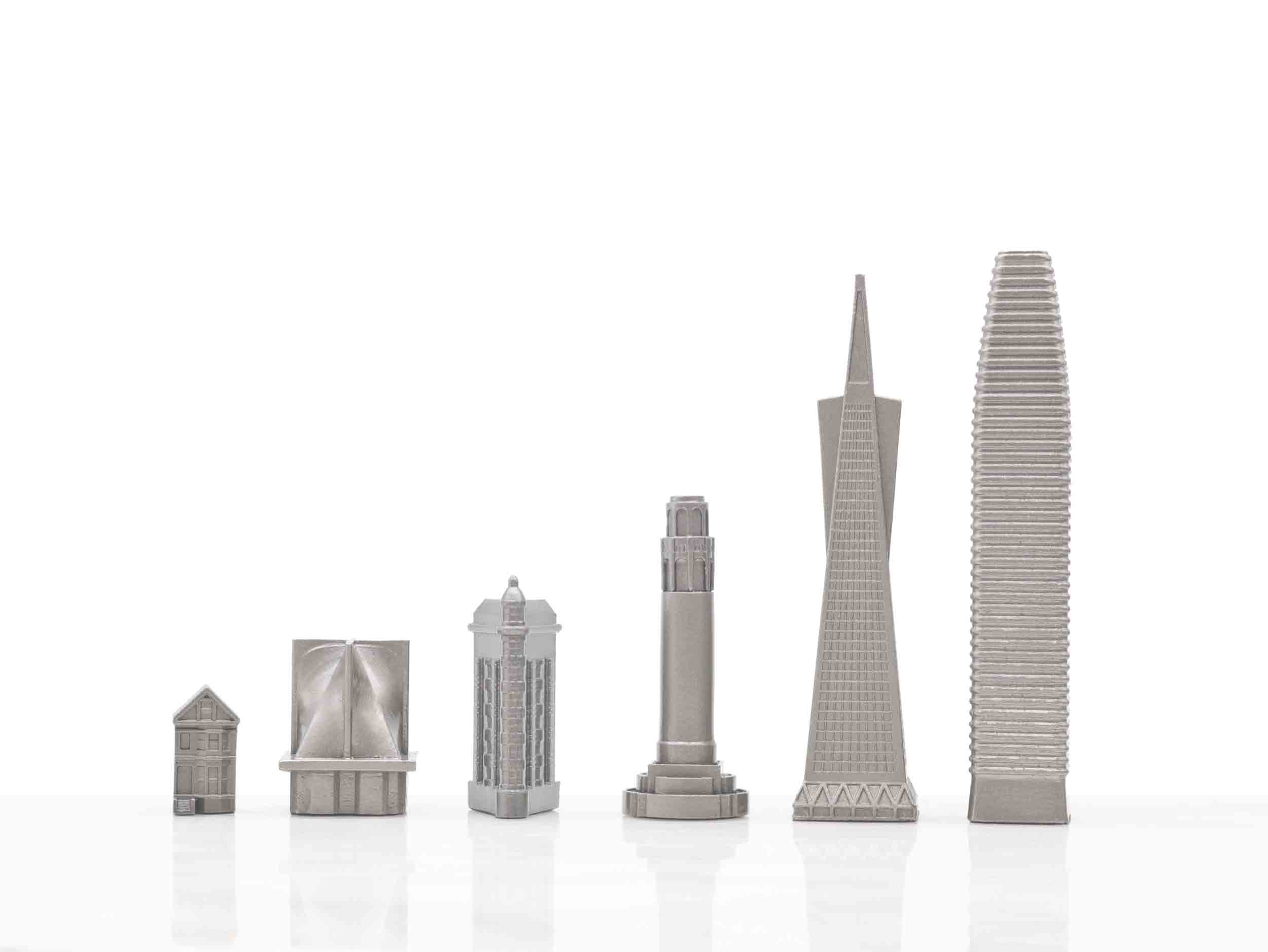 Chess Set Stainless Steel SAN FRANCISCO Edition with Marble Hatch Board - Arte House