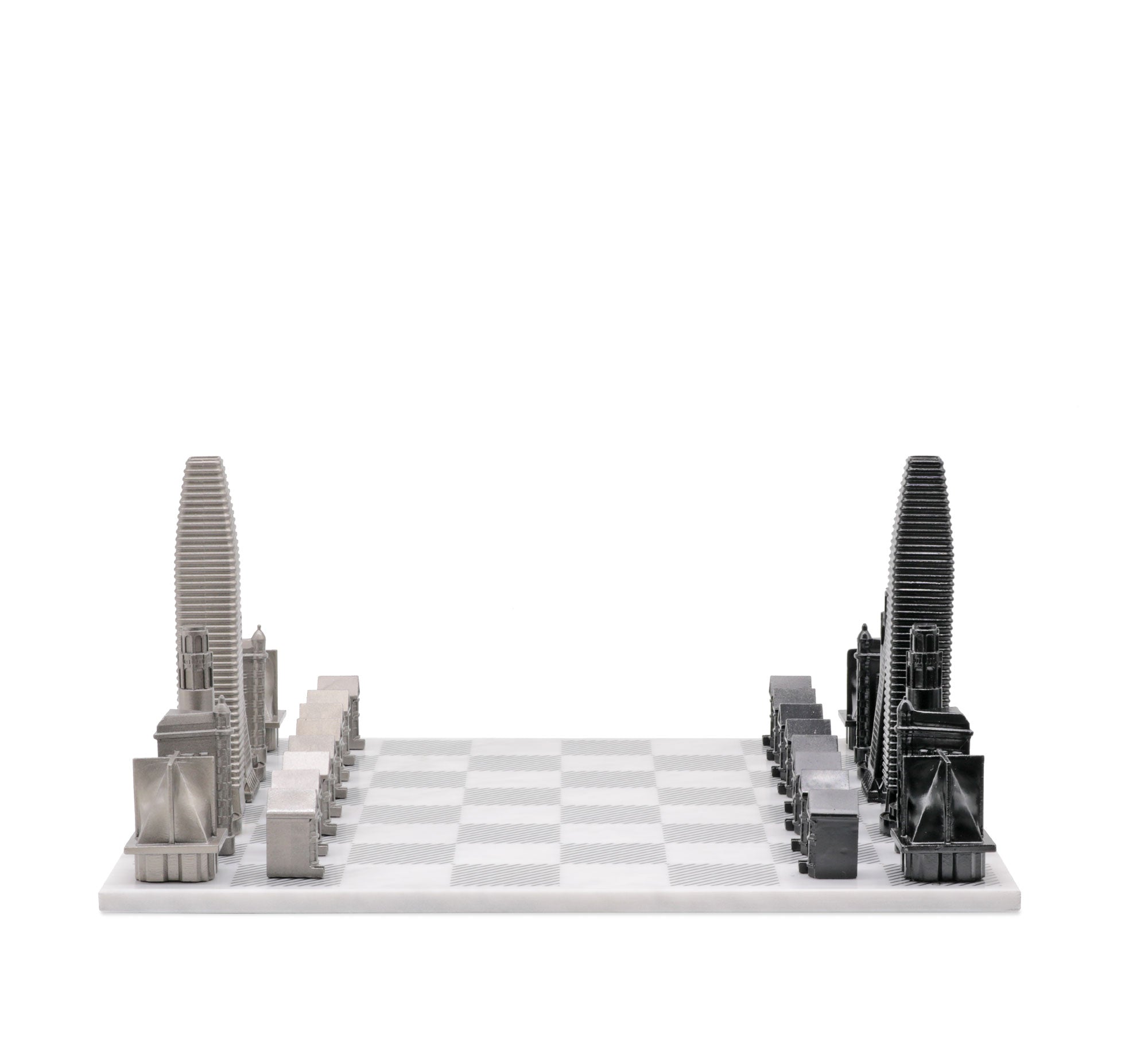 Chess Set Stainless Steel SAN FRANCISCO Edition with Marble Hatch Board - Arte House