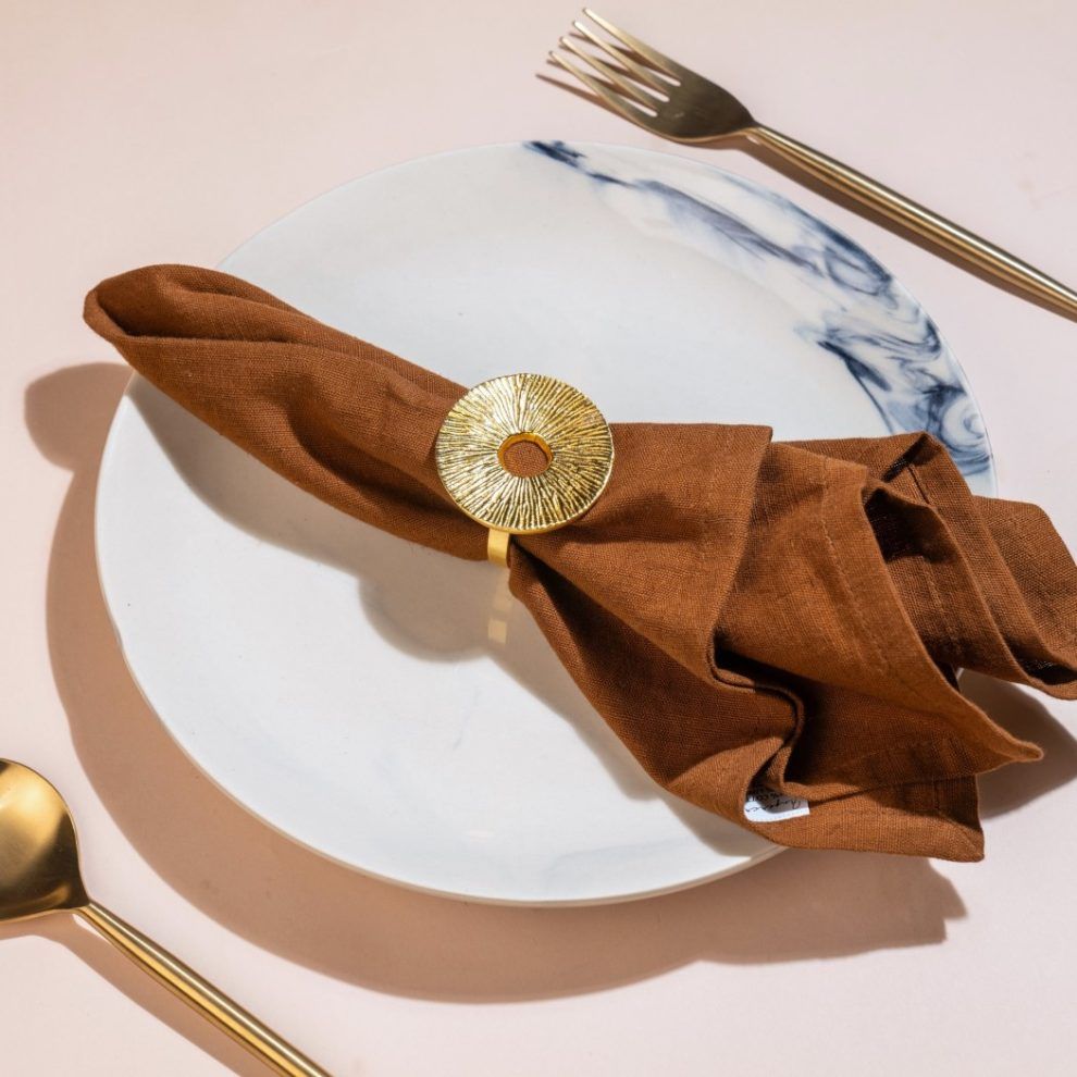 Lotus Leaf Metal Napkin Ring, Dia 1.5 Inches (Set of 4) - Arte House