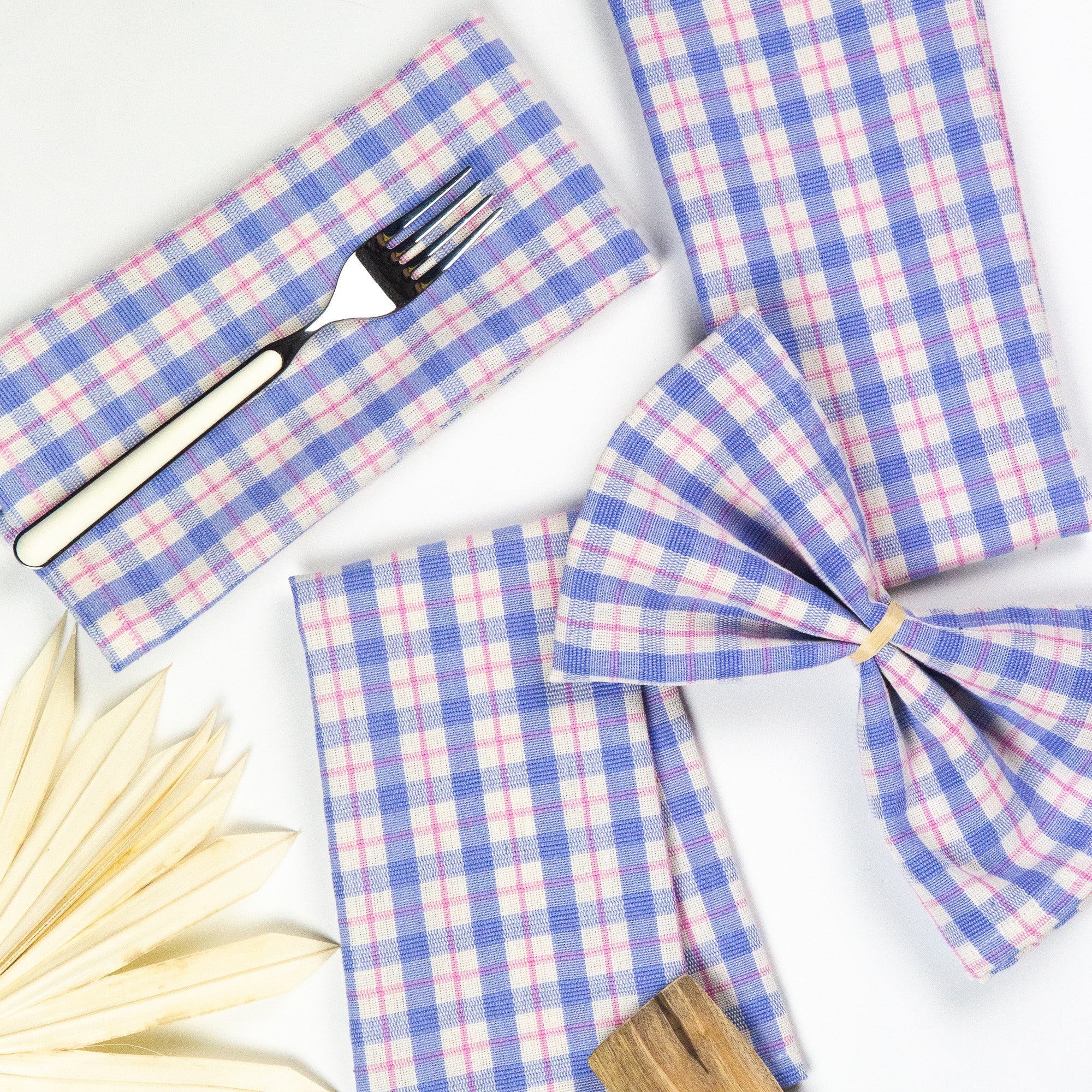 Sofia Plaid Dinner Napkin in Periwinkle Blue and Pink - Arte House
