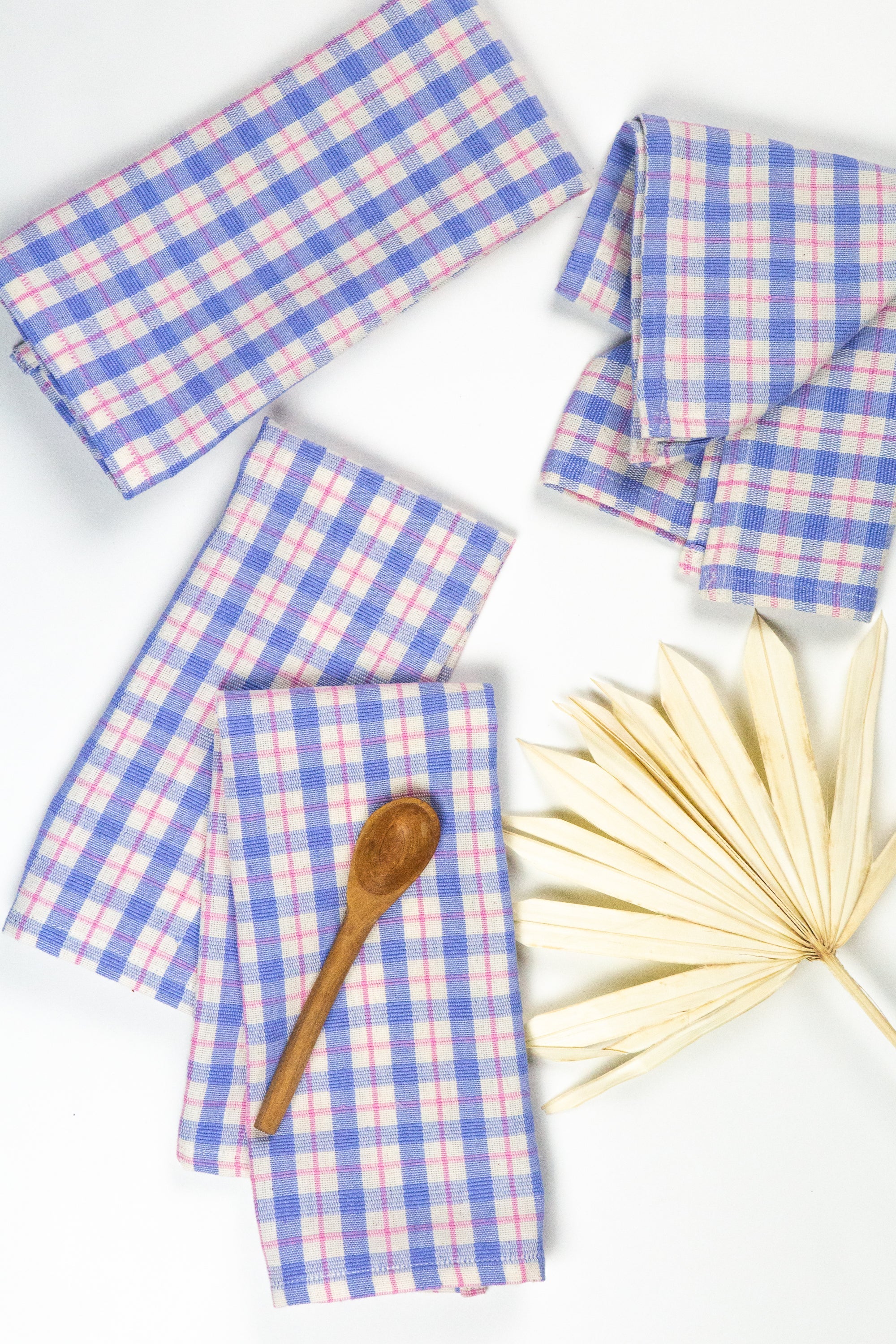 Sofia Plaid Dinner Napkin in Periwinkle Blue and Pink - Arte House