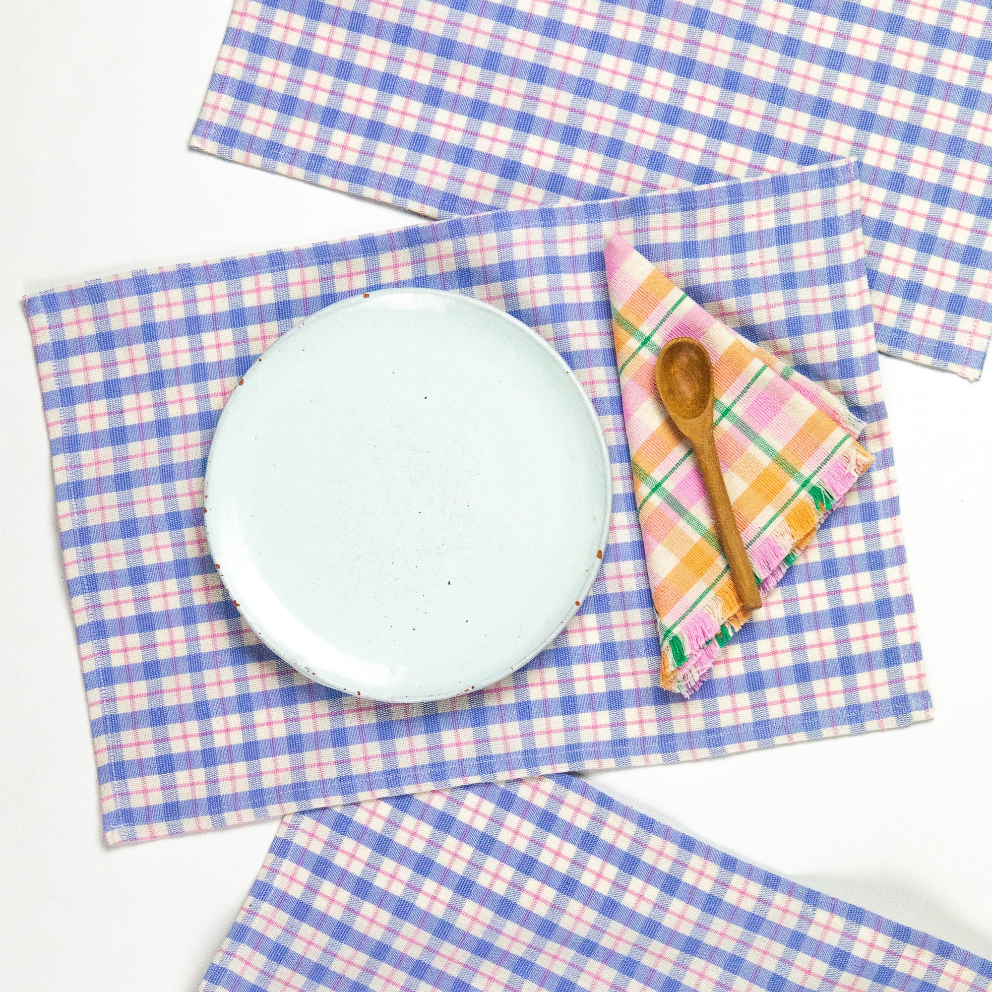 Sofia Plaid Placemat in Periwinkle Blue and Pink - Arte House