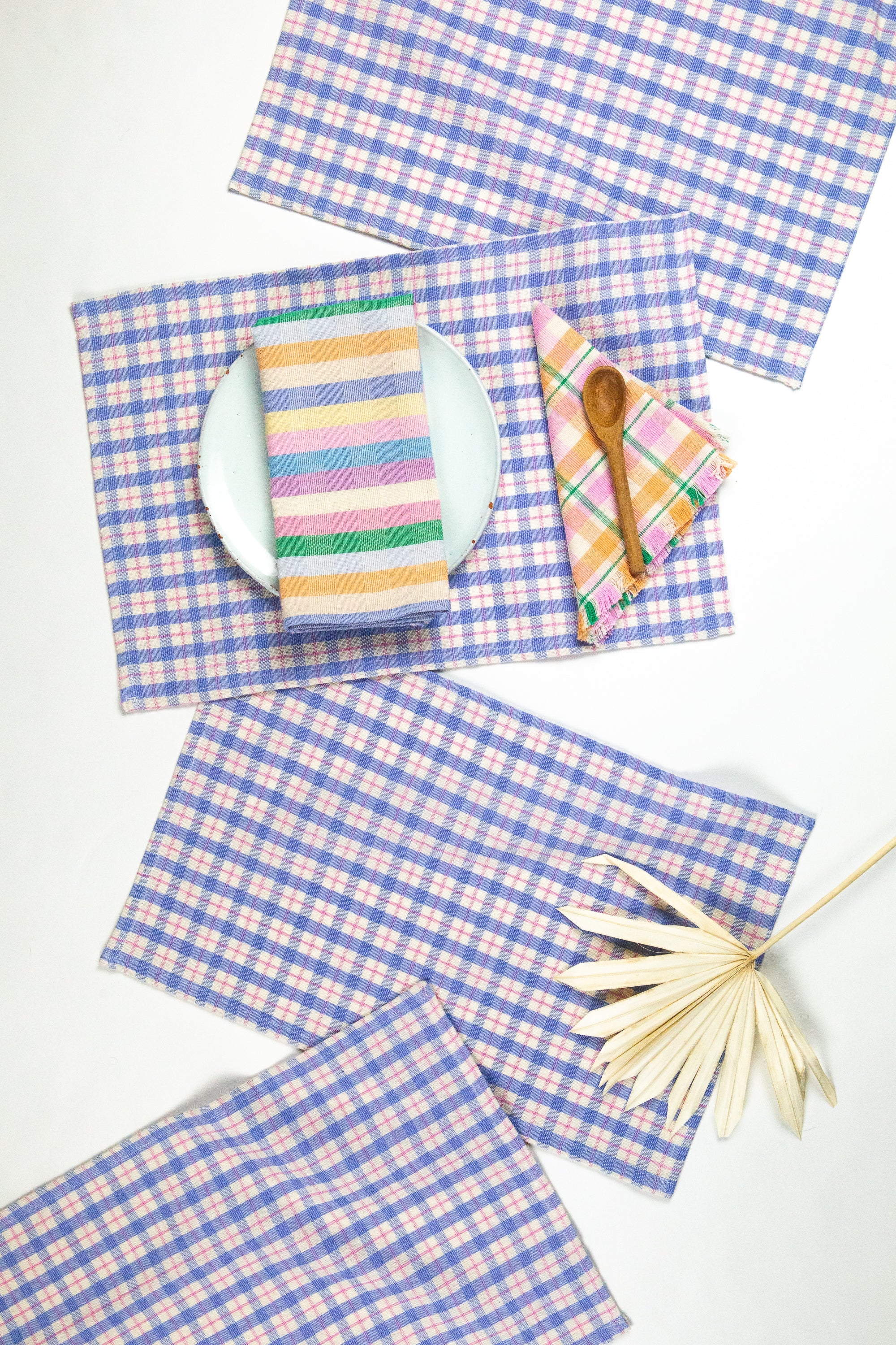 Sofia Plaid Placemat in Periwinkle Blue and Pink - Arte House