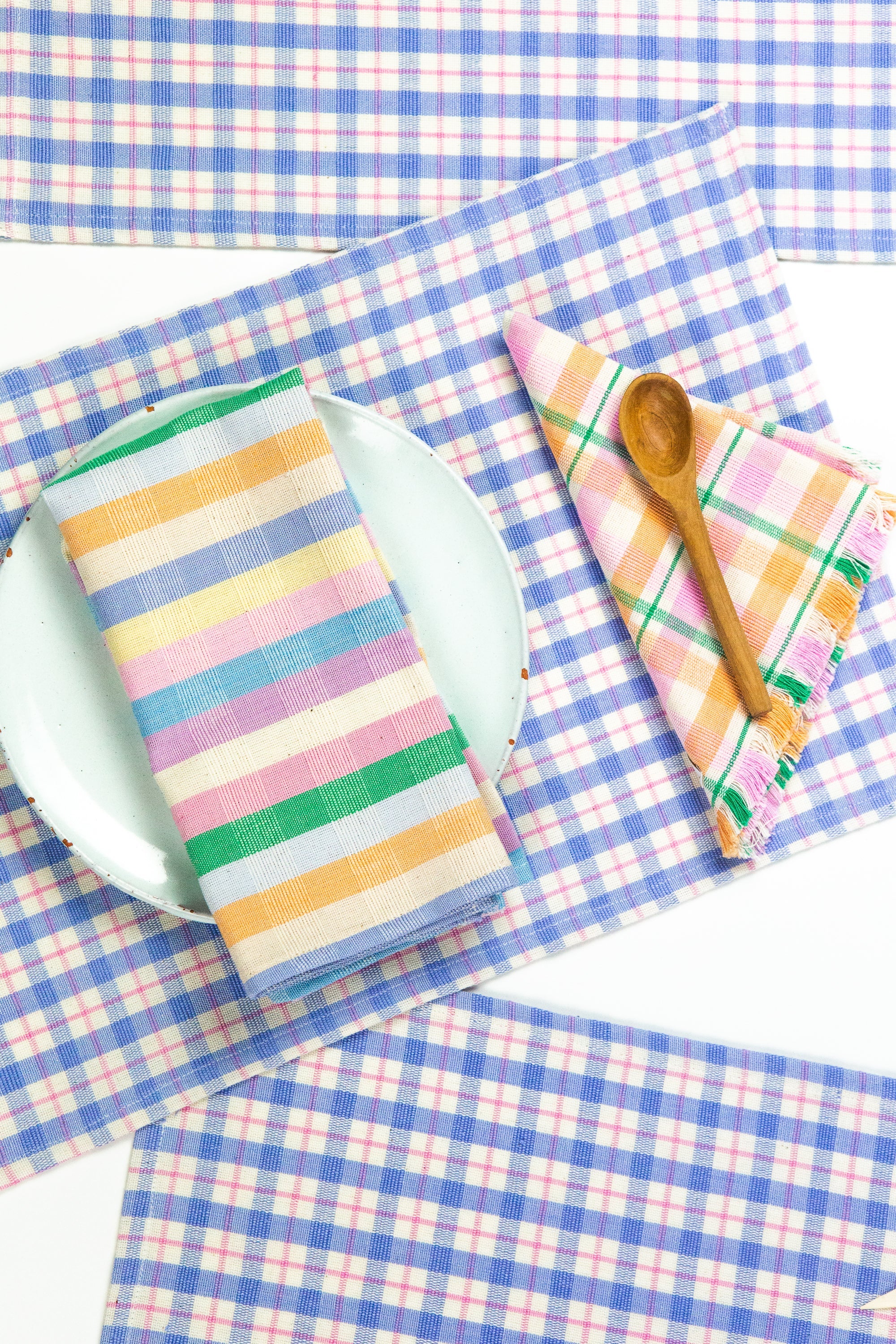 Sofia Plaid Placemat in Periwinkle Blue and Pink - Arte House