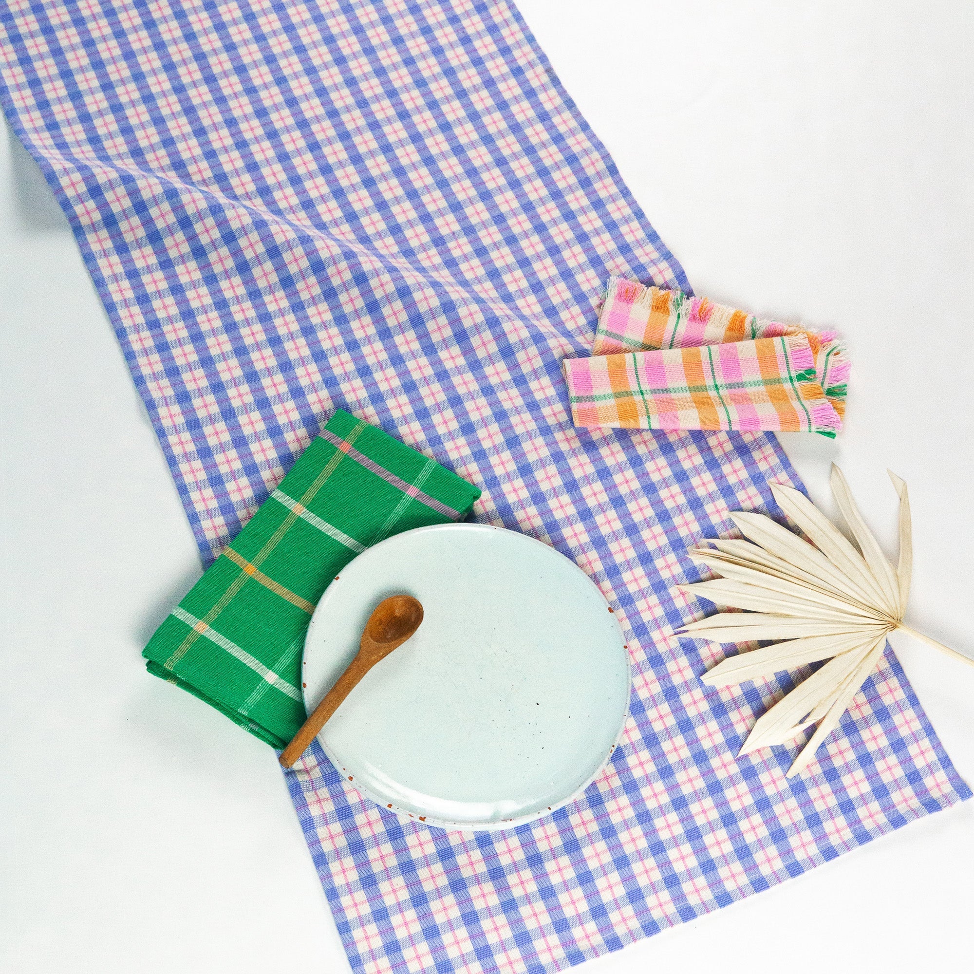 Sofia Plaid Runner in Periwinkle Blue and Pink - Arte House