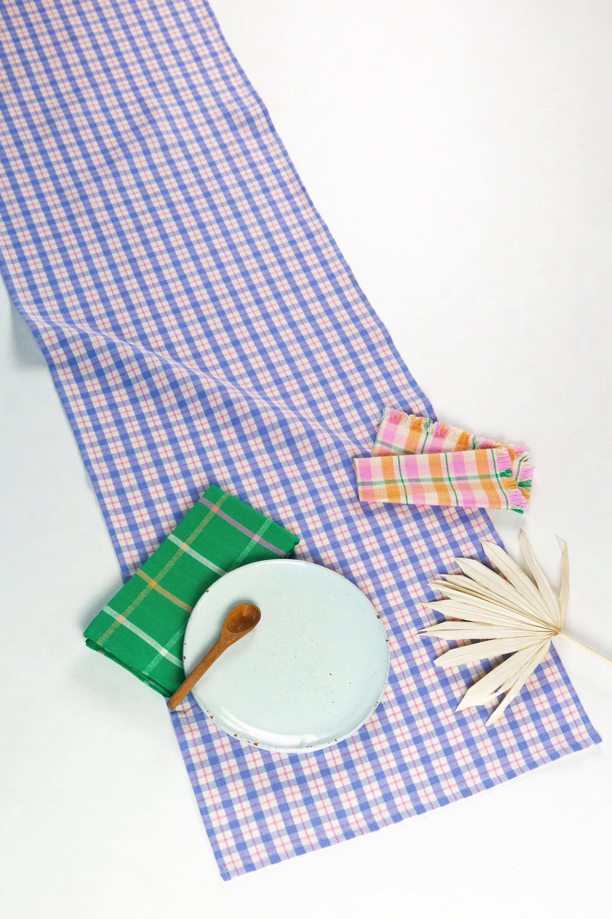 Sofia Plaid Runner in Periwinkle Blue and Pink - Arte House