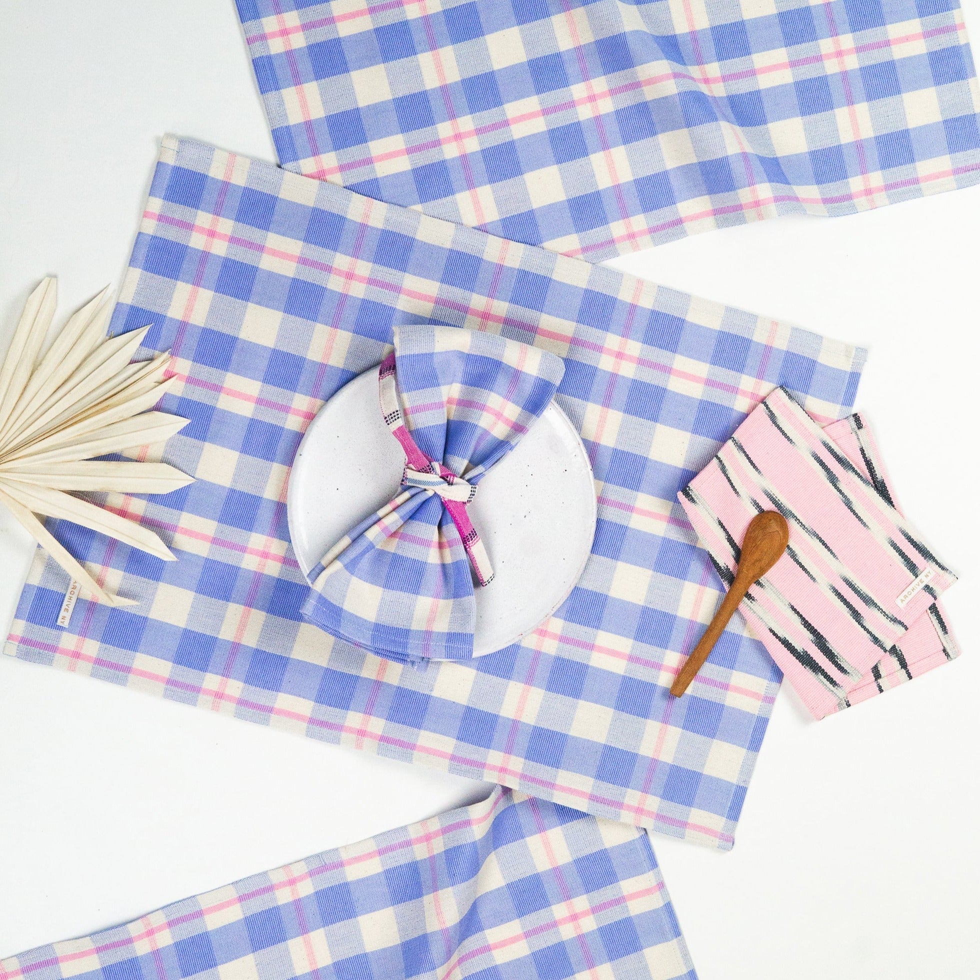 Abigail Plaid Placemat in Periwinkle Blue and Pink - Arte House