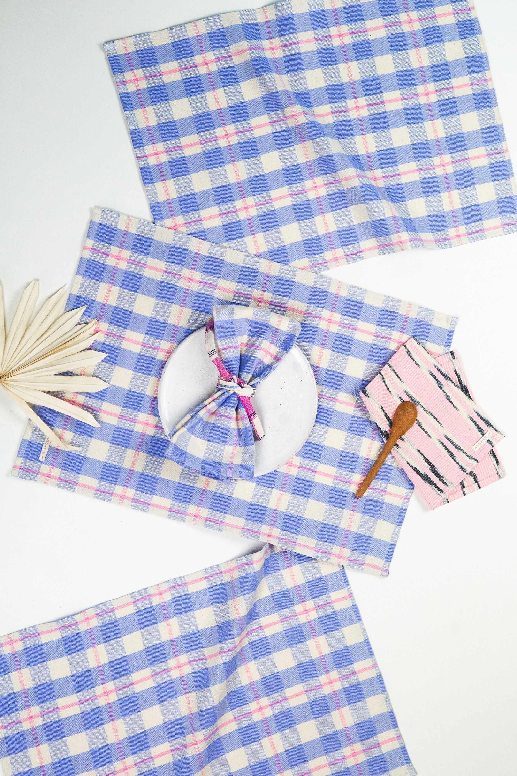 Abigail Plaid Placemat in Periwinkle Blue and Pink - Arte House